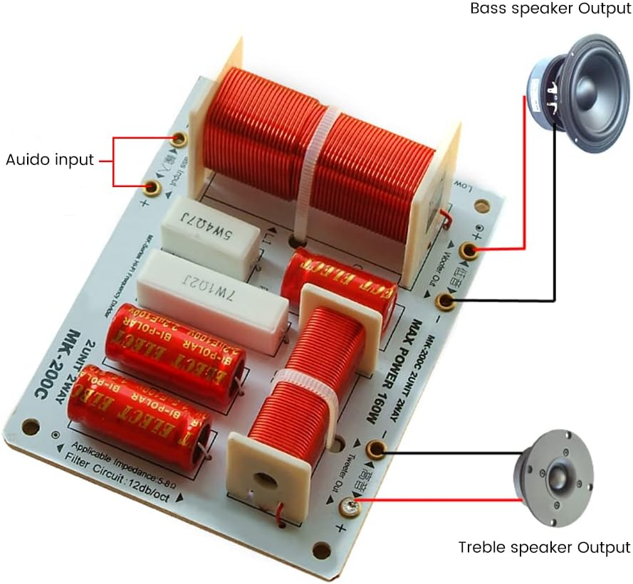 JINGERL MK-200C 2 Ways 160W Audio Speaker Crossover Treble+Bass Stereo Hifi Indepedent Frequency Divider Speaker Filter 3200Hz 1PC image number 1