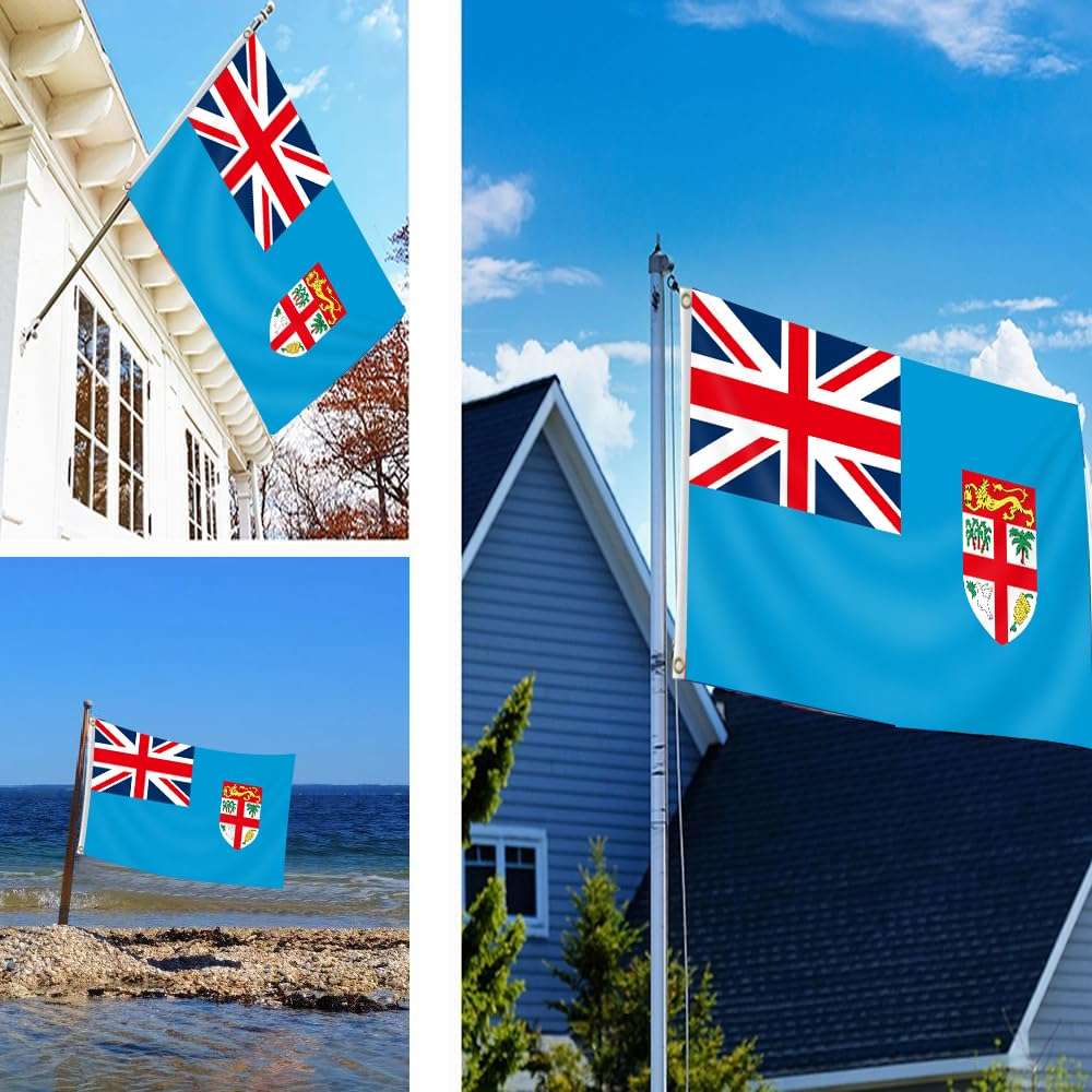 Fly Breeze 3X5 Feet Fiji Flag - Vivid Color and Fade Proof and Double Stitched - Fijian Flags Polyester with Brass Grommets image number 1