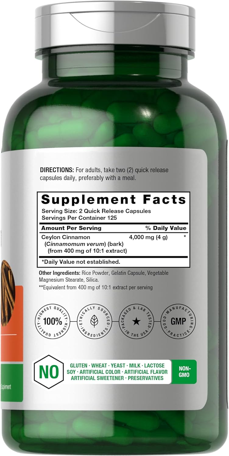 Ceylon Cinnamon Capsules 4000Mg | 250 Count | High Potency | Non-Gmo, Gluten Free | by Horbaach image number 3