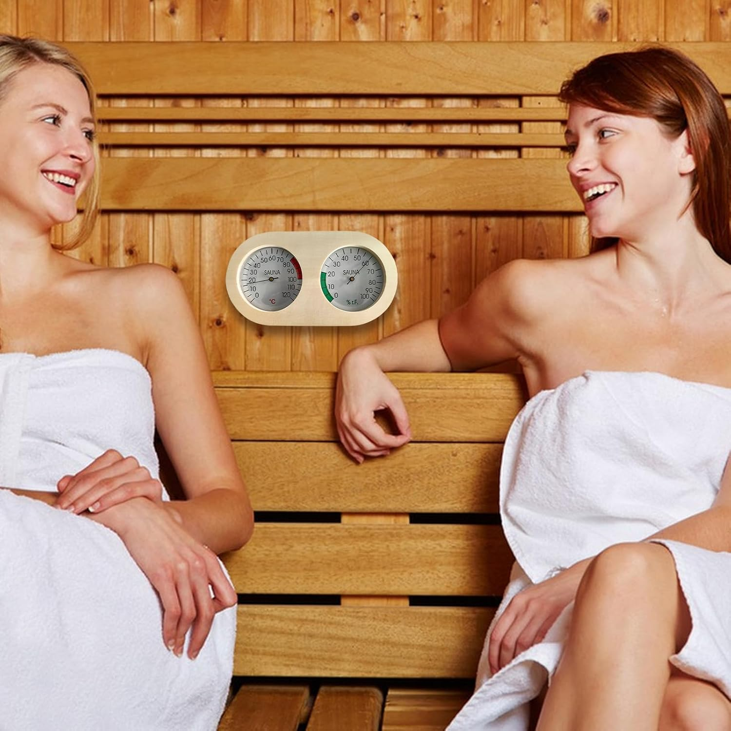 Temp and Humidity Monitor, Sauna House Temperature Humidity Monitor, Portable Wood Gauge Easy to Read for Living Room Porch Basement Kitchen Patio Nursery Home House Bedroom Bathroom Garden Room Garag image number 2