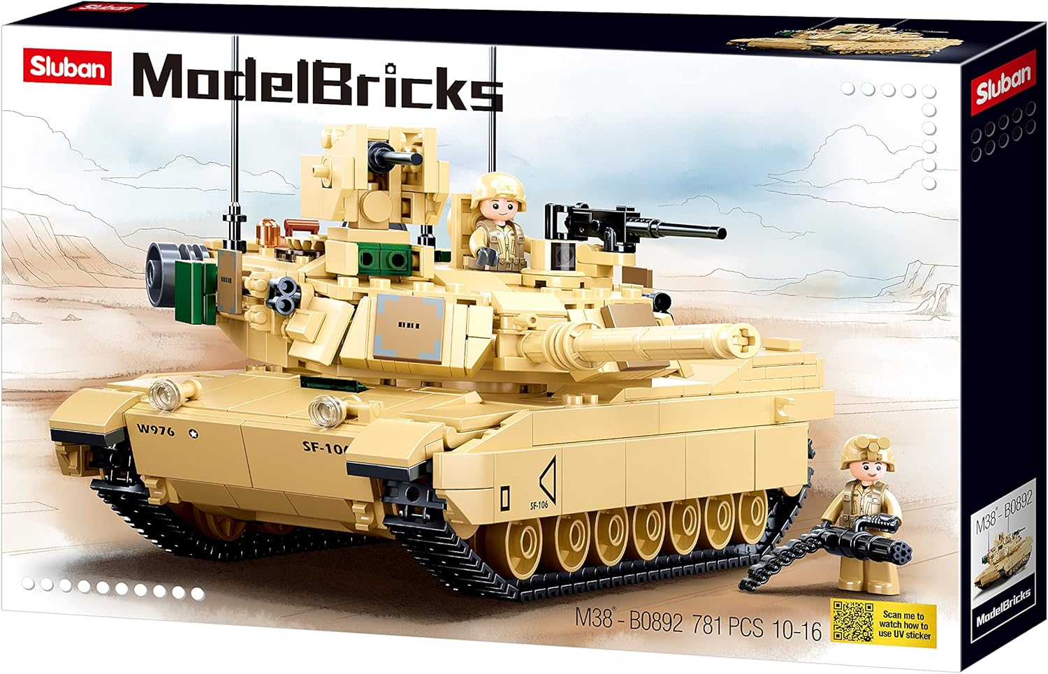 Sluban M38-B0892 Model Bricks M1A2 Sep V2 Abrams Hand Battle Tank 781Pcs, Multicolored image number 1