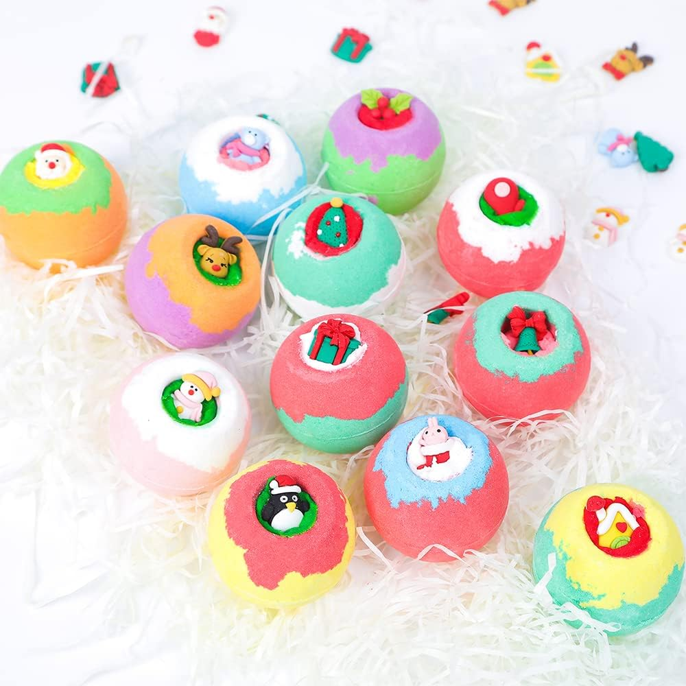 12PCS Bath Bombs Gift Set for Christmas with Santa Claus Snowman Elk for Baby Girl Women Relaxing & Organic Essential Oil image number 5
