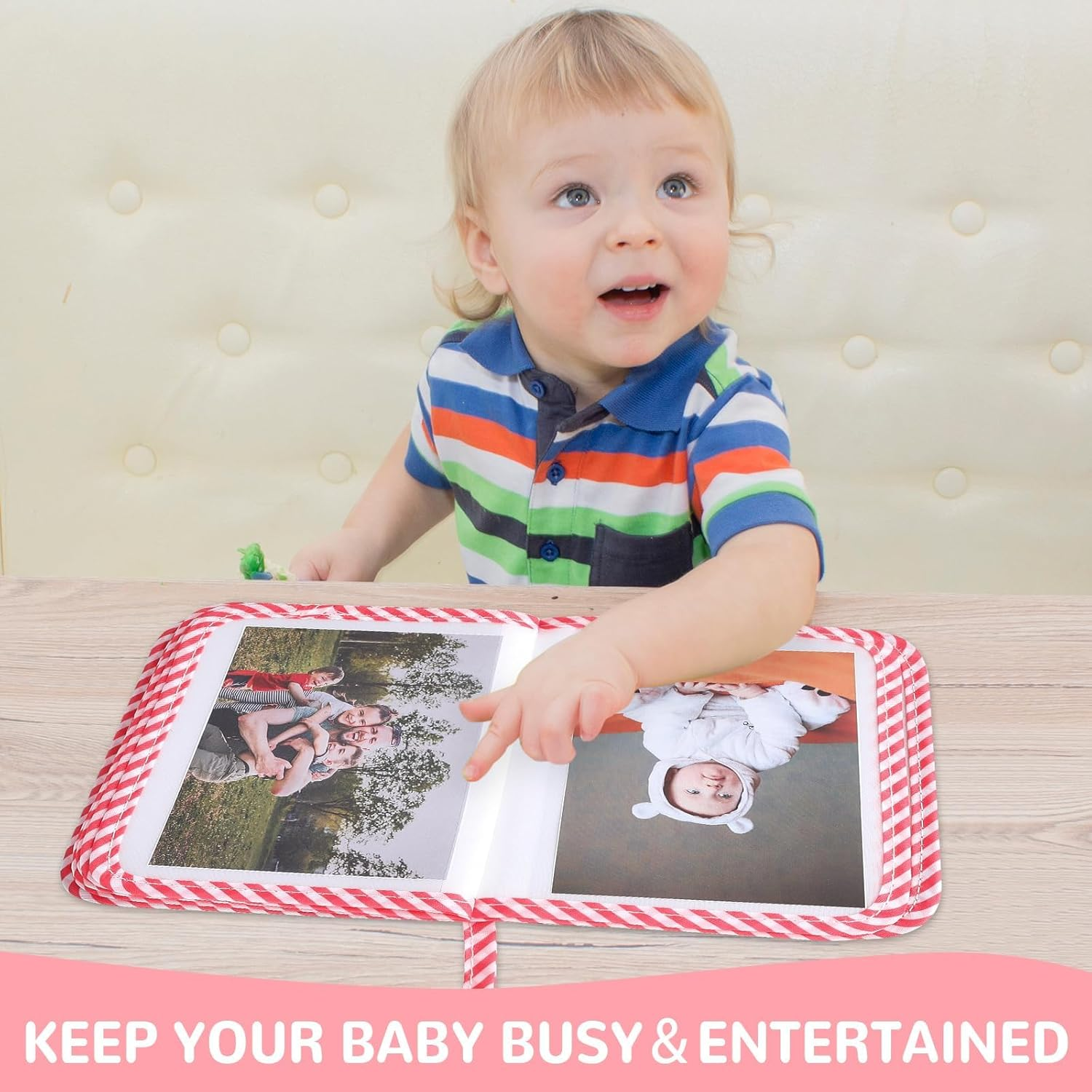 ZOIIWA Baby'S My First Family Album Soft Photo Cloth Book Pink Bow My First Book of Photos Coquette Bow Baby Memory Album Gift Holds 4X6 Pictures for Babies Newborn Toddler & Kids Baby Shower image number 3