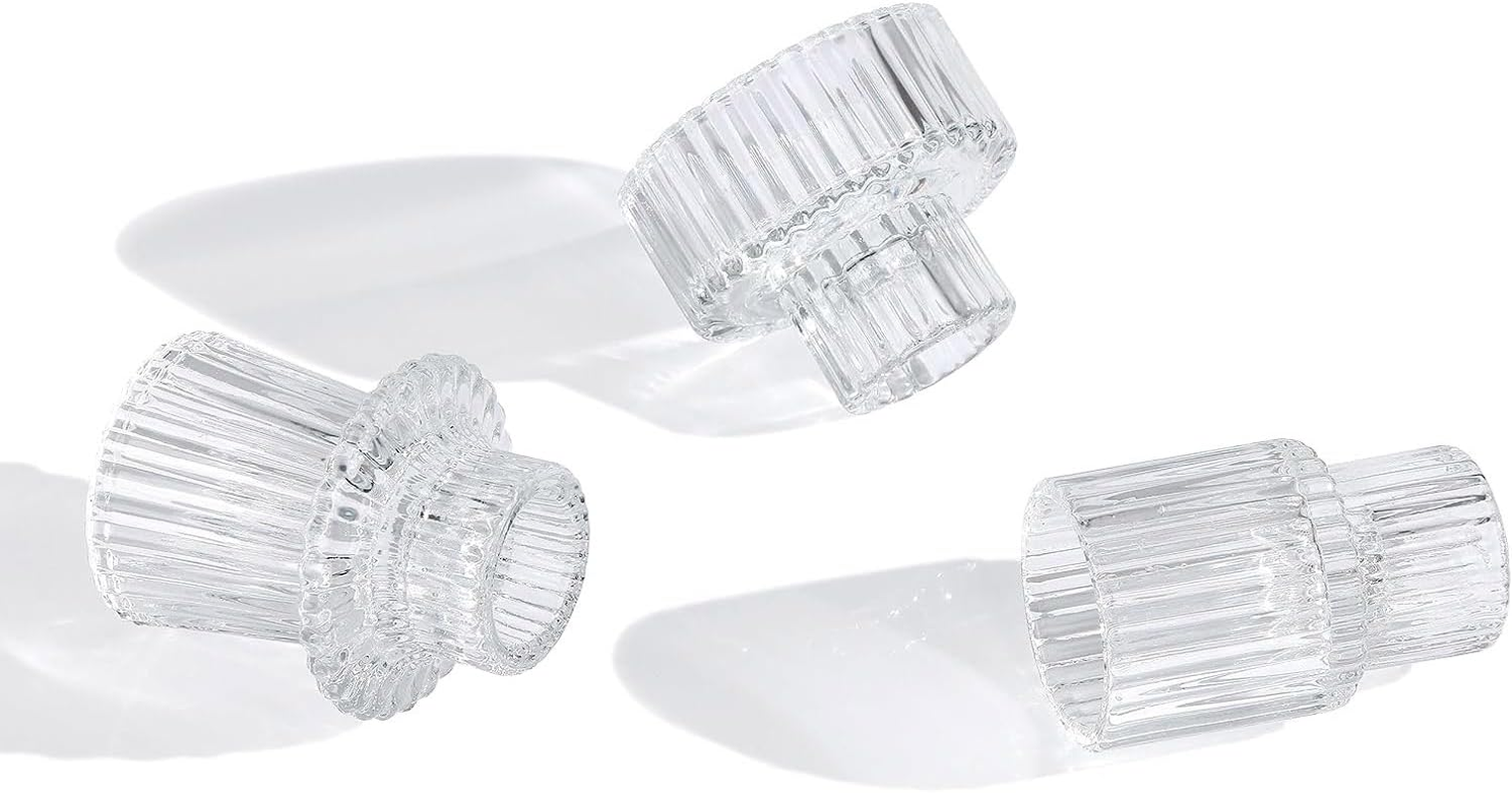 Amber Glass Candle Holder, 6Pcs for Taper Candle Stand, Elegant Dinner Party Decorations, Candlestick Holders for Wedding, Festival, Dinning&Party (6Pc Amber)