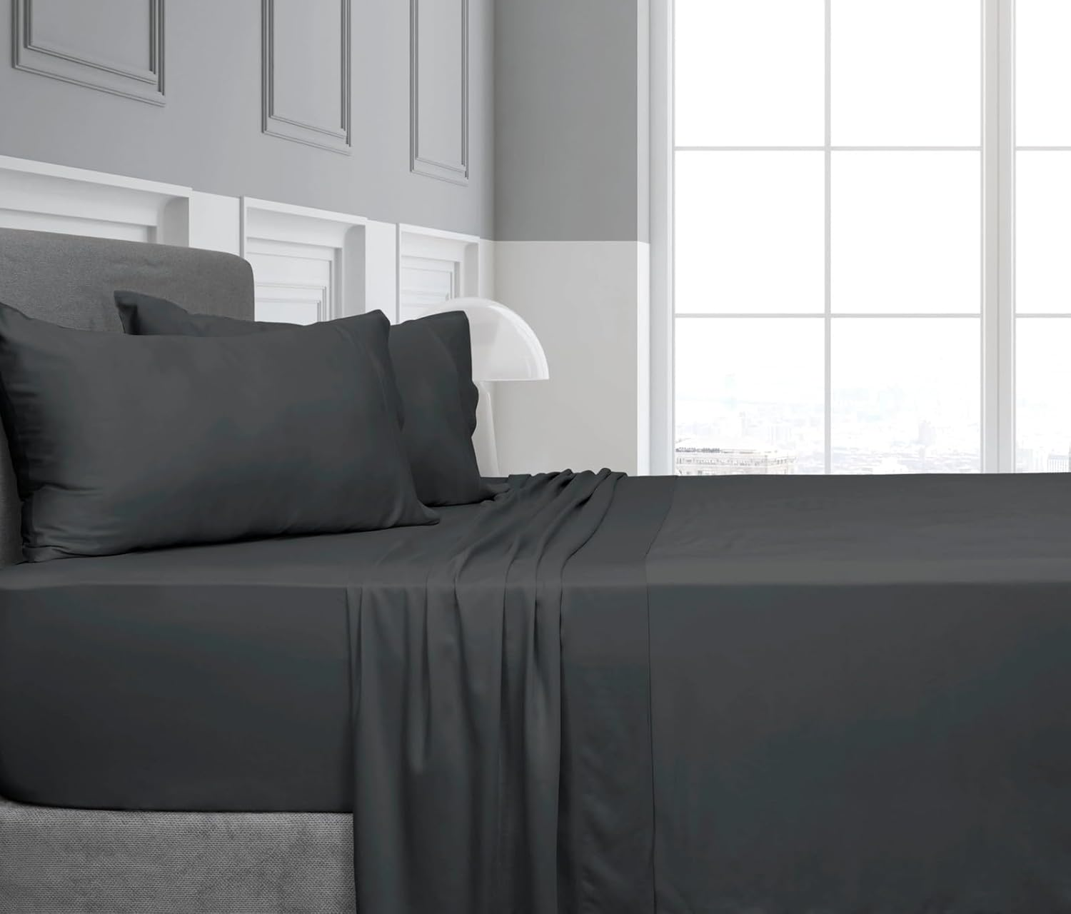 Algodon Bamboo Sheet with Pillow Set, Charcoal, Single image number 2