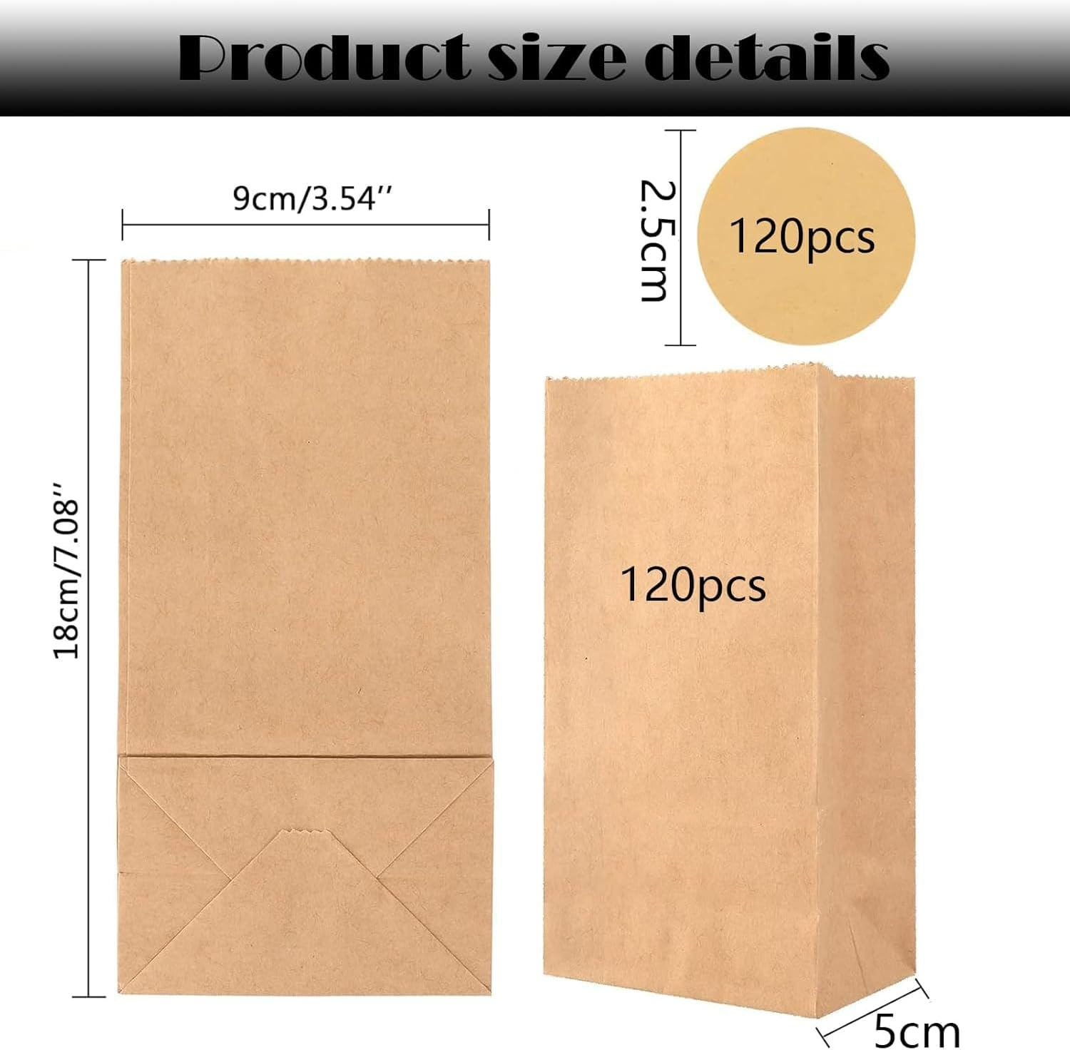 Linyongc 100Pcs Kraft Paper Bread Bags with 100 Stickers, Kraft Paper Square Bottom Stand up Cake Packaging Bags, Multi-Purpose, Brown, 3.5" X 7" X 2.3"/ 9X5.5X18Cm image number 5