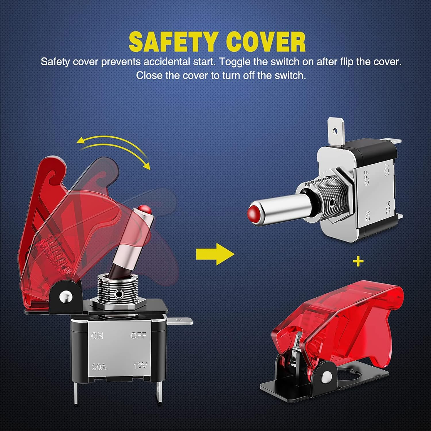 Toggle Switch with Lamp, Waterproof Toggle Switch 5Pcs with Weatherproof Boot Cap Cover - Heavy Duty On-Off Switch for Auto Car Marine Boat, 12V 20A, Plastic and Metal image number 4