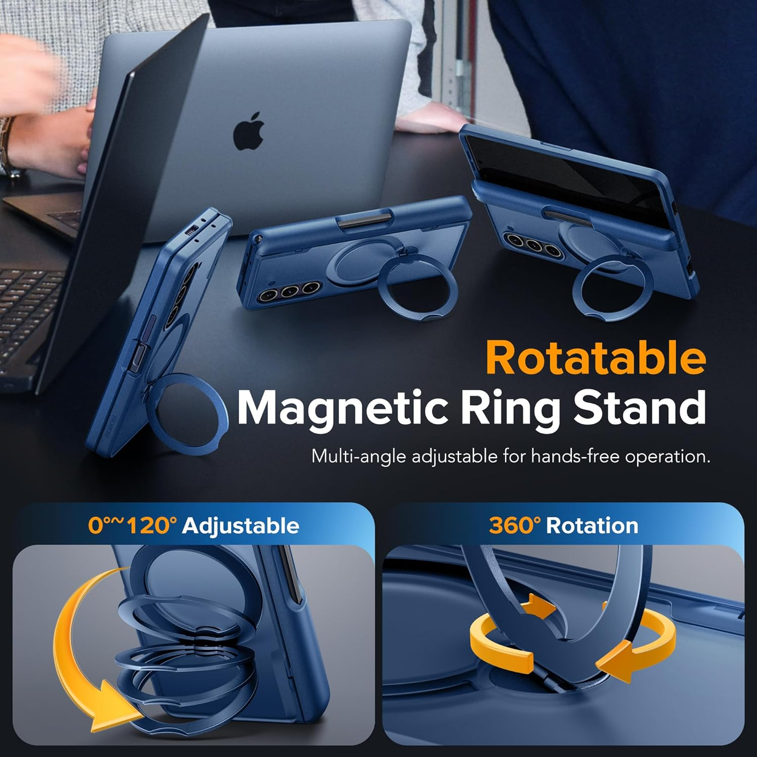 MOBOSI Upgraded 360&deg; Spin Magnetic Ring Stand for Z Fold 6 Case with S Pen Slot, Compatible with Magsafe, 18FT Military Grade Protection, Shockproof Case for Samsung Galaxy Z Fold6, Privacy Blue image number 4