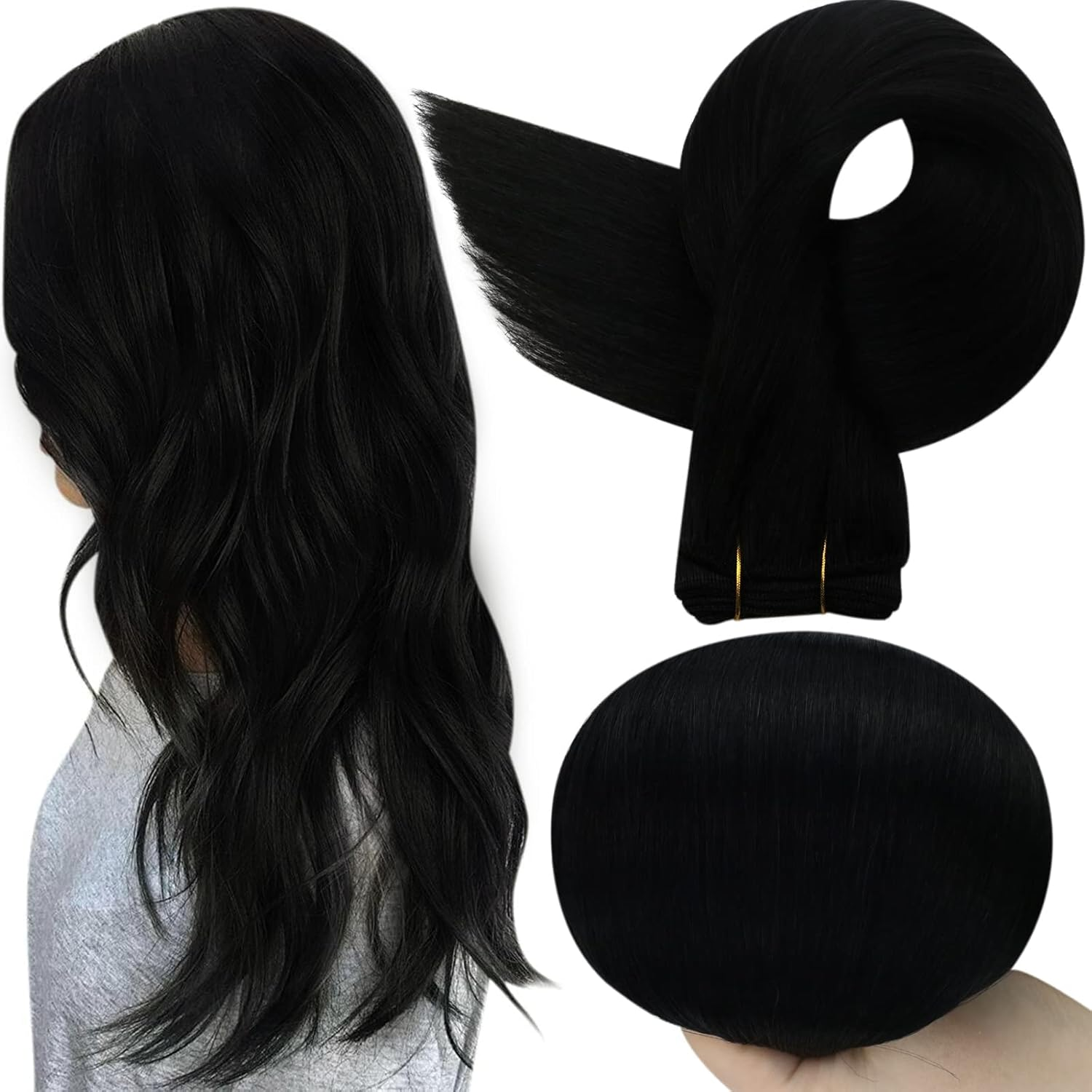 Full Shine Blonde Sew in Hair Extensions Real Human Hair Weft Hair Blonde Highlighted Remy Weft 105 Grams Sew in Straight Hair Bundles 16/22 Golden Blonde Mix Medium Blonde Thick 16 Inch