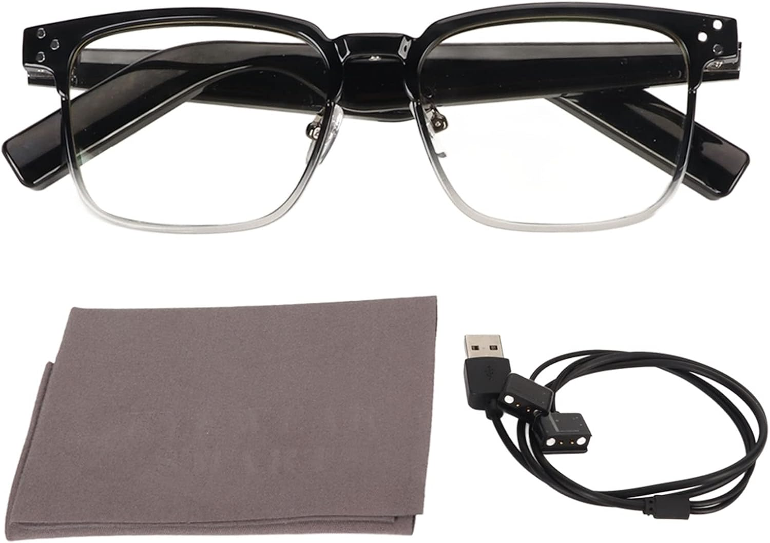 ASHATA Smart Glasses, Wireless, IPX4 Waterproof, Noise Reduction, Listen to Music and Calls, BT Open Ear Smart Glasses with anti Blue Lens and Stereo Speakers (Black Progressive) image number 2