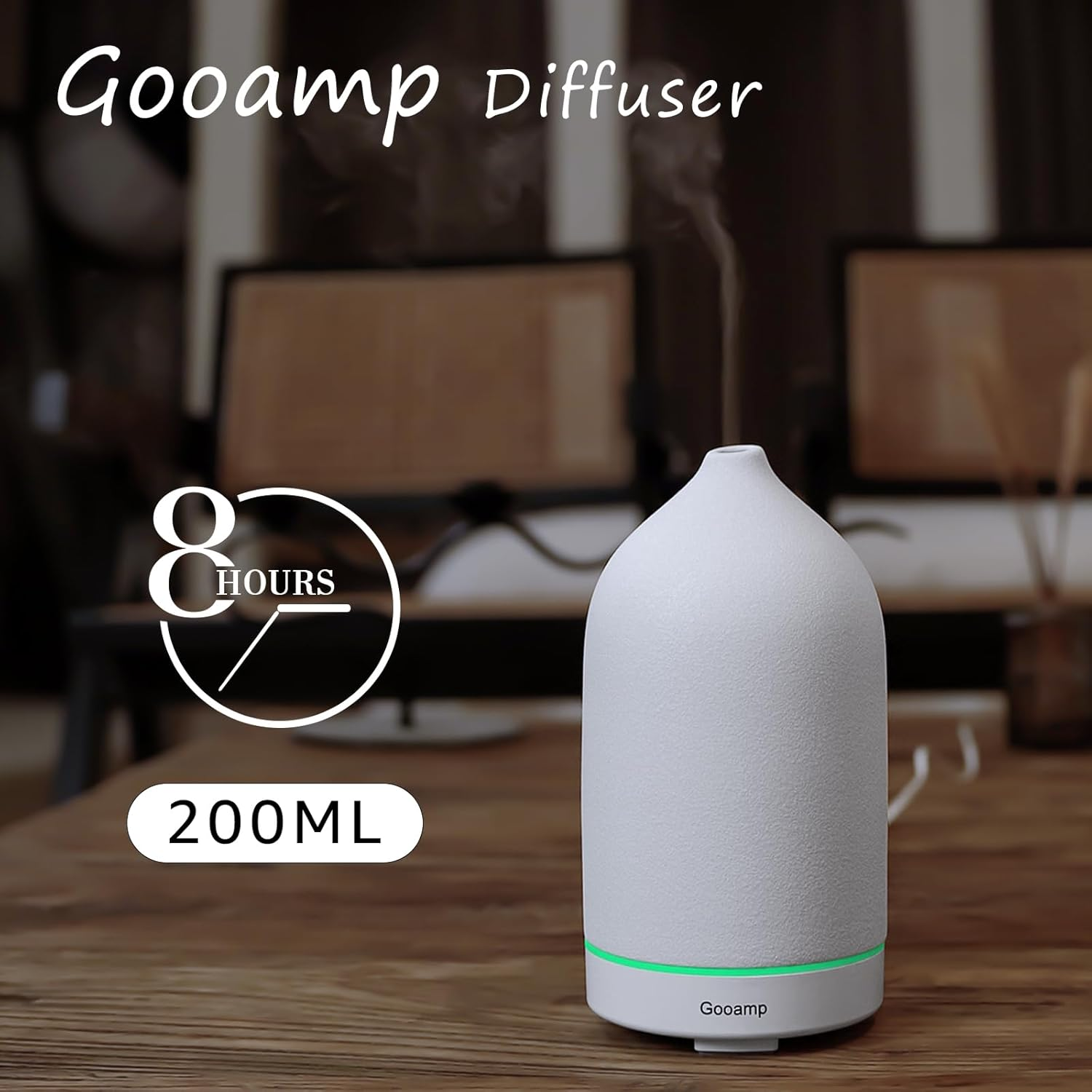 200ML Ceramic Diffuser,Aromatherapy Diffuser,Essential Oil Diffuser with 7 Color Lights Auto Shut off for Home Office Room,White (1/3/6/ON Hrs Working Time) image number 1