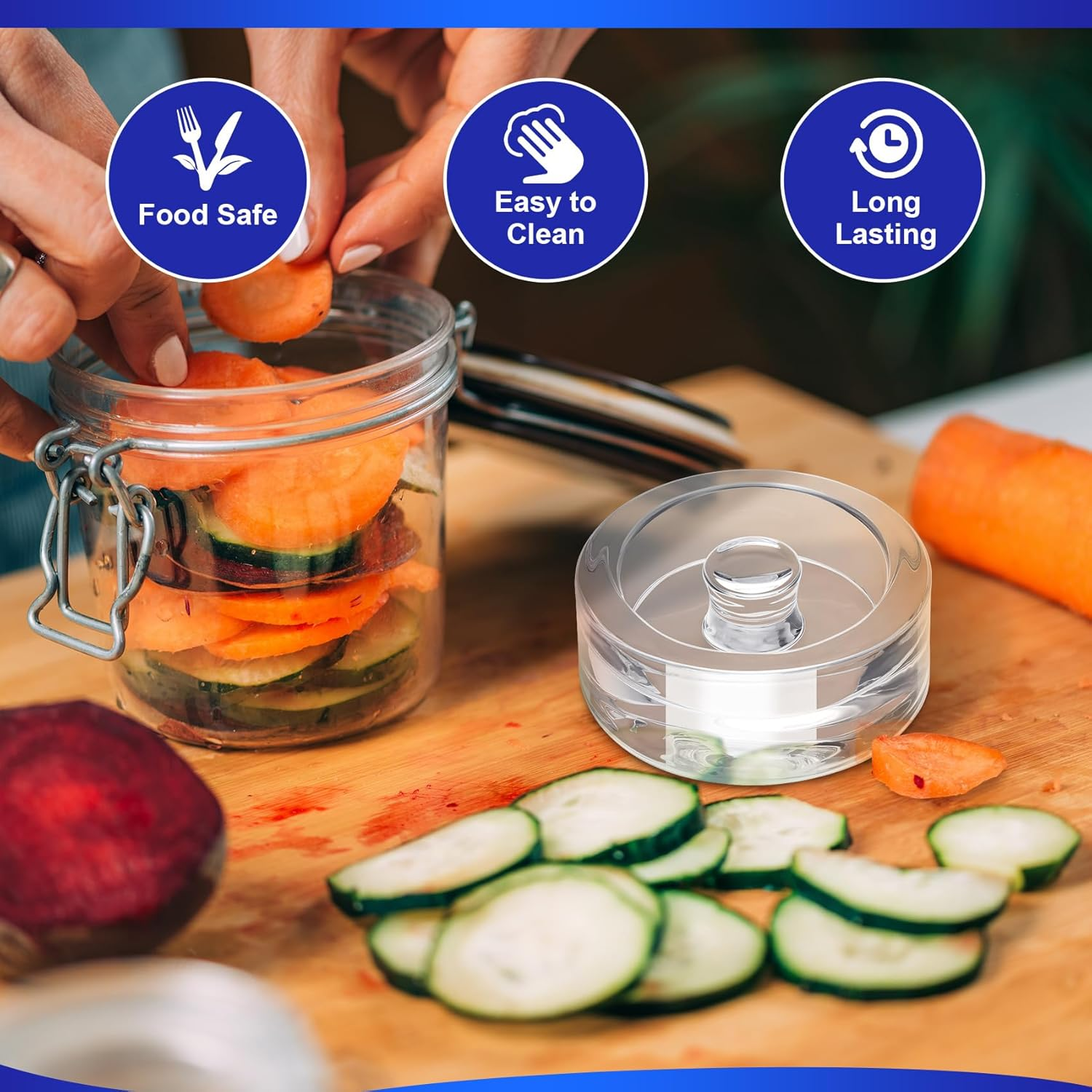 Hcskoss 4 Pack Glass Fermentation Weights for Fermenting with Easy Lift Handles Fermentation Glass Weights for Wide Mouth Mason Jar,Suitable for Fruits,Dishwasher Safe,Each at 200G image number 6