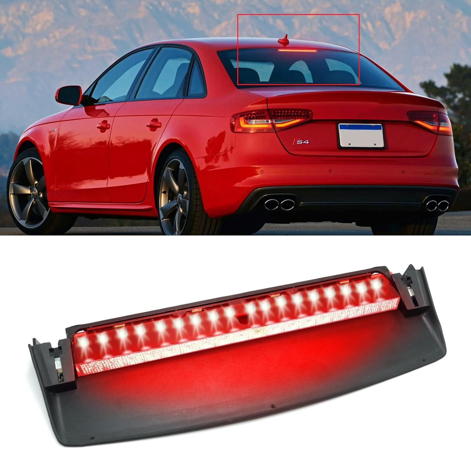 Center Brake Light Assembly Compatible with Audi A4/A4 Quattro 2009-2015,S4 2010-2015,Third Brake Light with 18 Smal Red Lamp Bulbs,Center High Mount Stop Lamp Replacement for 8K5945097 image number 3
