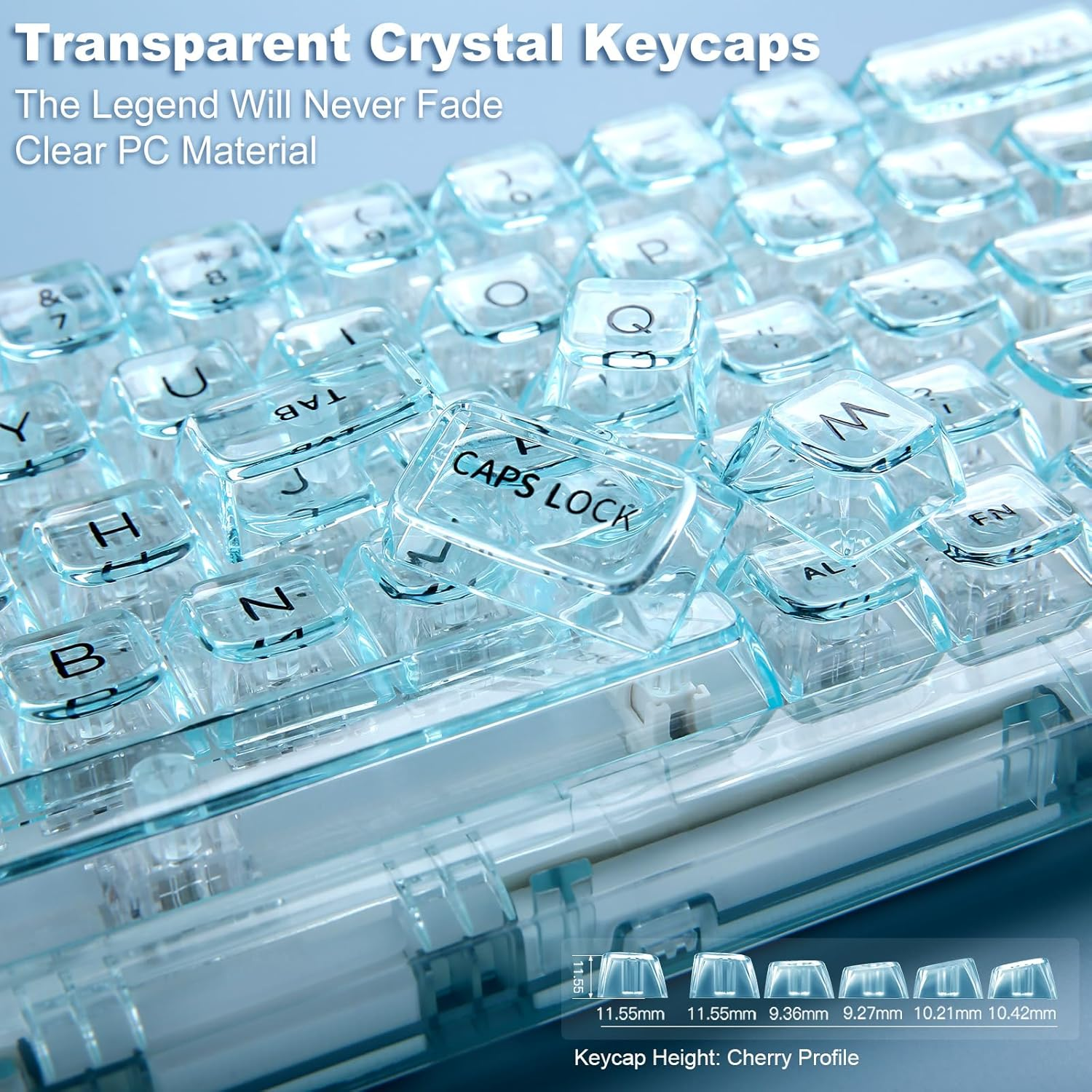 YUNZII X71 Transparent Mechanical Keyboard with Clear Keycaps, BT5.0/2.4G/USB-C Wired Gaming Keyboard 68% 71 Keys,Gasket Mount Wireless RGB Gaming Keyboard for Windows/Mac(Crystal Ice Switch,Cyan) image number 3
