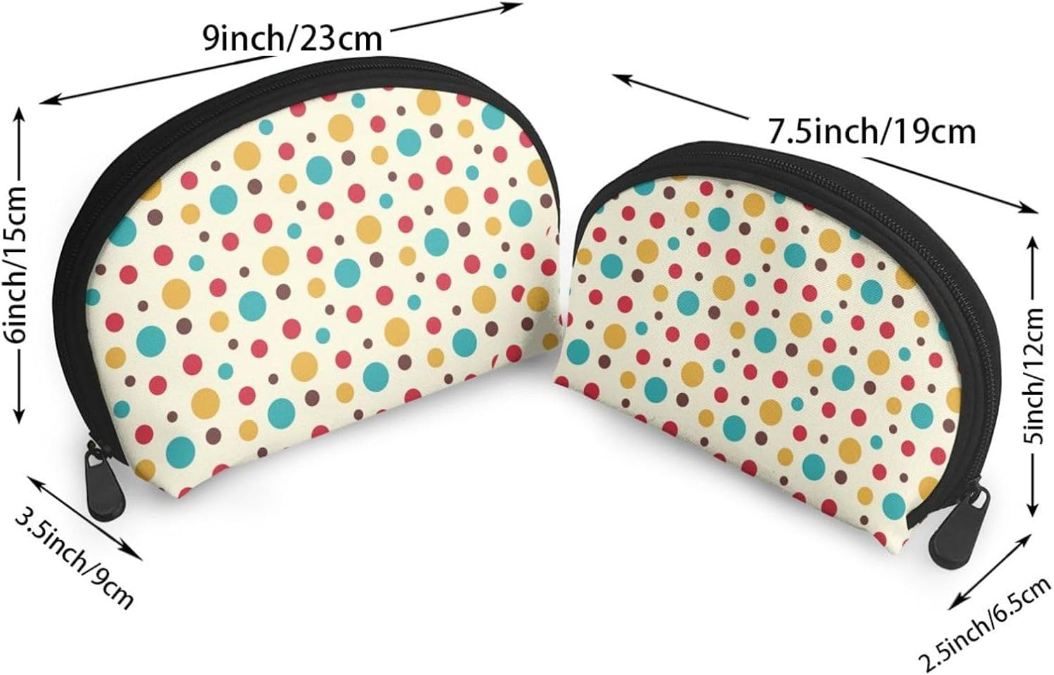 Cozimangoe Coin Pouch Makeup Bags Set, 2 Piece Shell Shape Cosmetic Bag with Pockets for Daily Travel Handbag Lipstick Keys Toiletry, Personalized Vintage Polka Dots image number 3