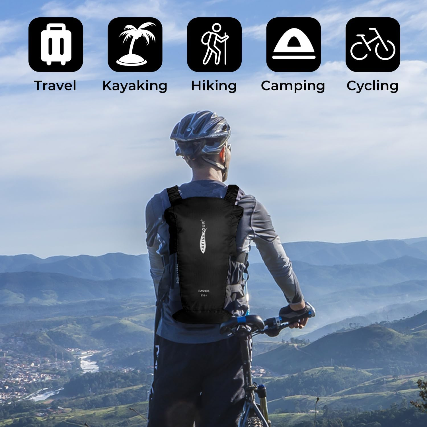 AFISHTOUR Ultralight Waterproof Hiking Backpack for Men & Women, 15L Packable Hiking Daypack, Roll Top Closure Small Dry Bag Backpack for Cycling, Camping, Skiing, Boating - 15L-Blue image number 2