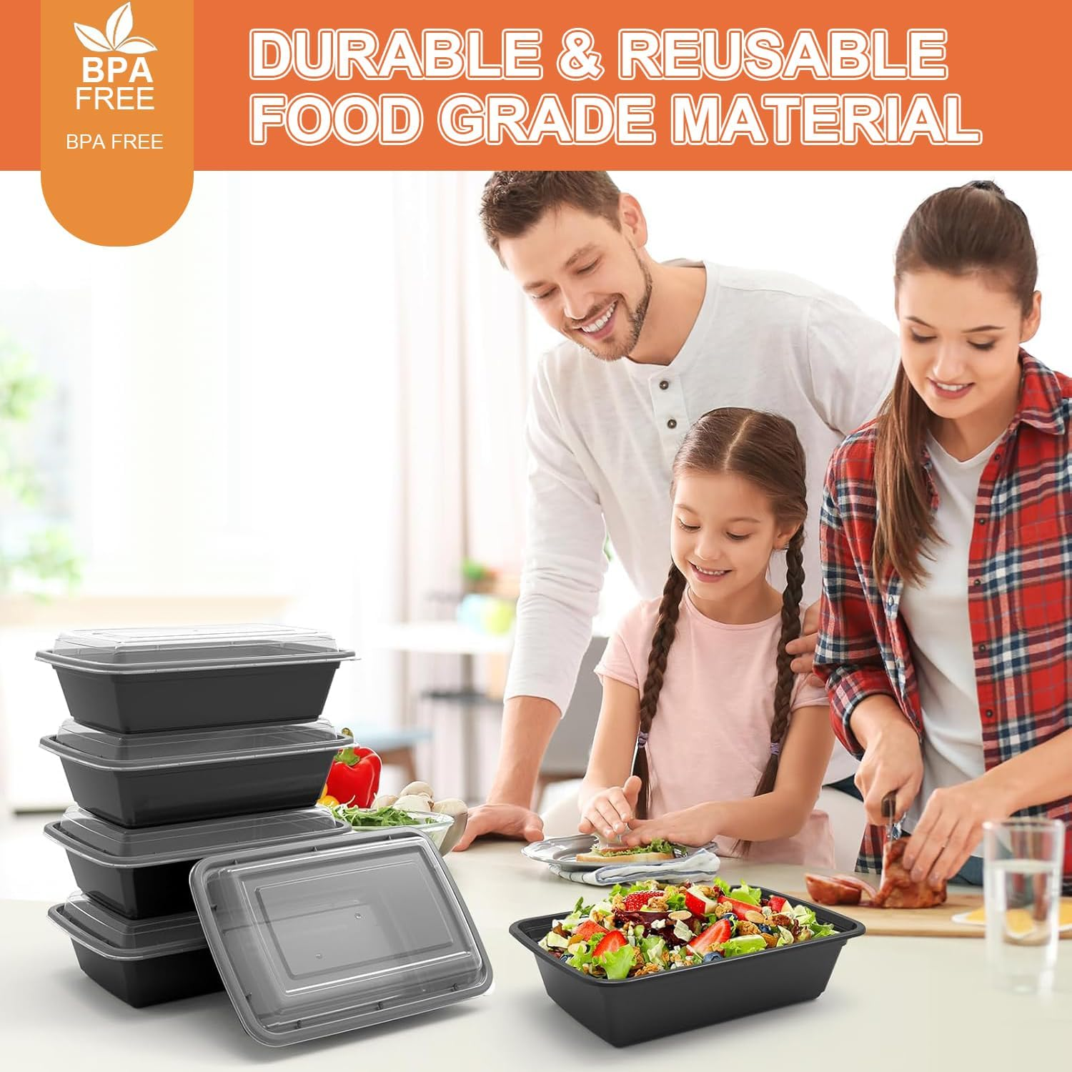 10 Pack Meal Prep Containers, 32 Oz Food Storage Container with Lid, Lunch Box Reusable, Plastic Containers BPA Free Take-Out Box Microwave Dishwasher Freezer Safe image number 2