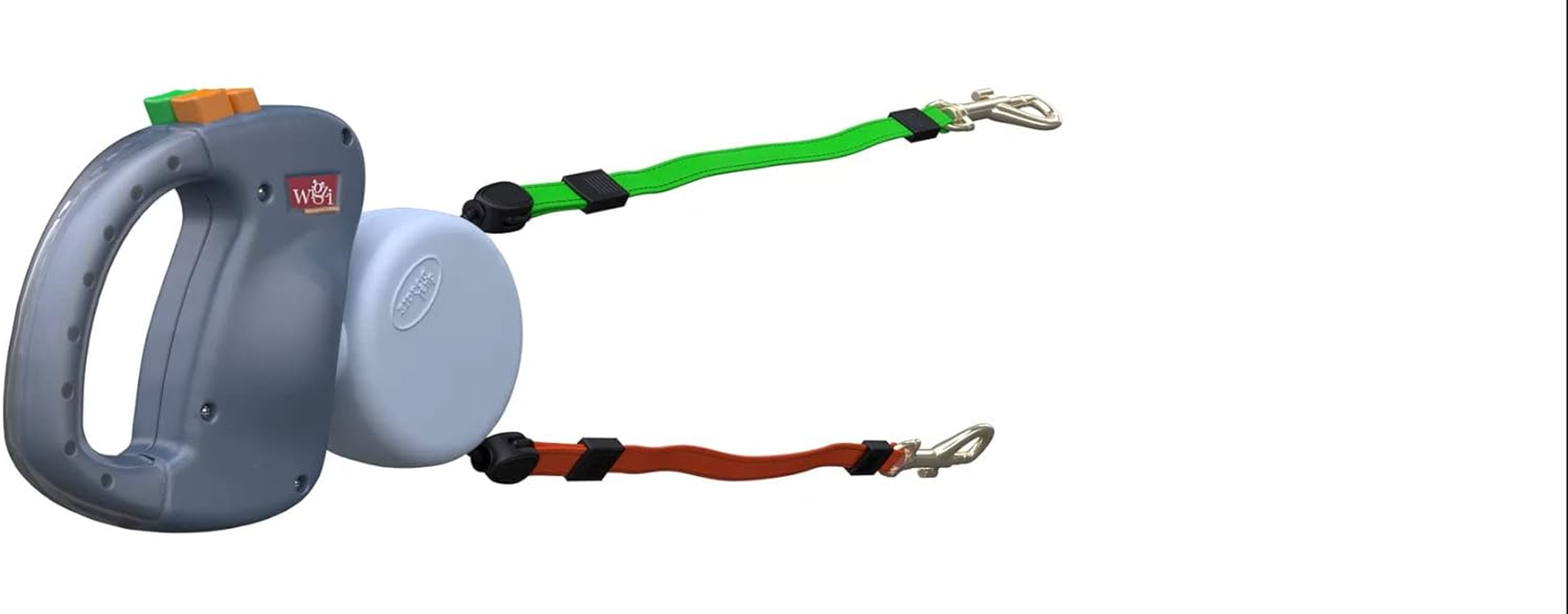 WIGZI 2 Two Dog Reflective Retractable Pet Leash &ndash; 360 Degree Zero Tangle Patent - Two Dogs Each up to 50 Lbs and 10Ft. Reflective Orange and Green Leads. Dual Locking, Small, Gray image number 2