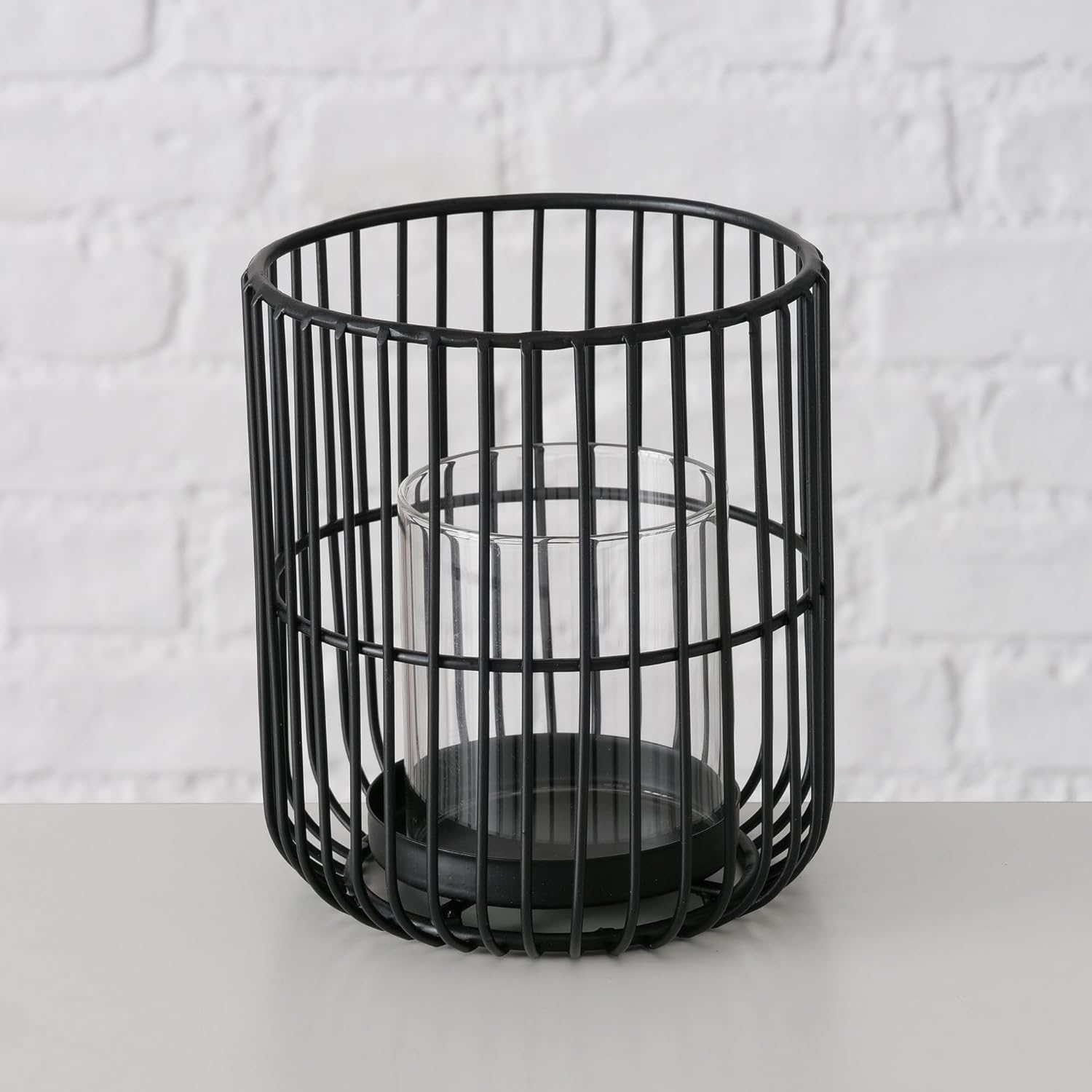 Boltze Cindy 2033181 Lantern Set of 2 Black Iron Glass 14-20 Cm High Modern Design Garden Decoration Table Decoration Candle Accessories Tea Light Glass image number 2