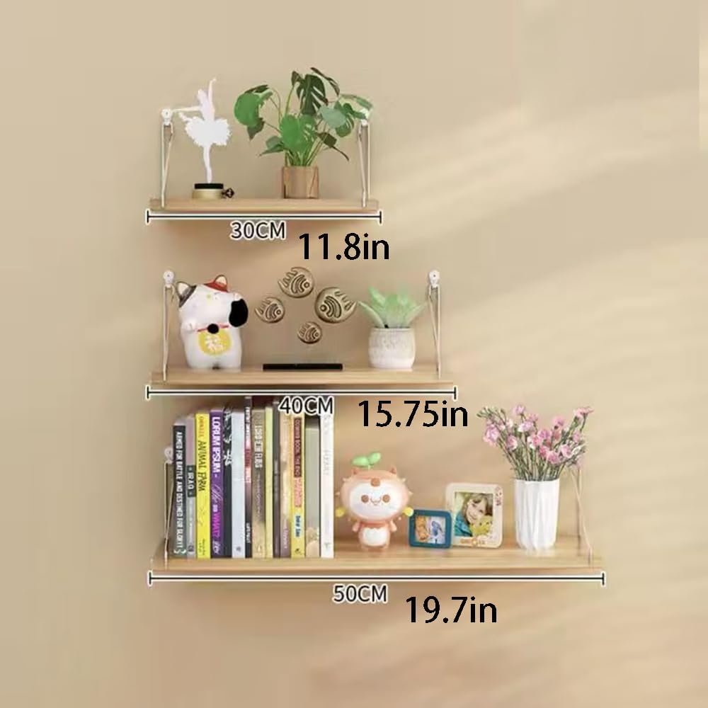 Hbluefat Floating Shelves, Hanging Shelves Wall Mounted Floating Book Shelf Set of 3, Floating Wood Storage Shelf for Bedroom, Living Room, Bathroom (Wood) - Wood image number 1