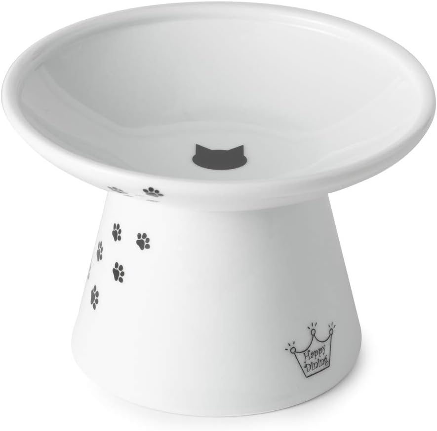 Necoichi Happy Dining Cat Food Bowl with Legs Wide Mouth Type Cat Pattern with Anti-Slip Silicone