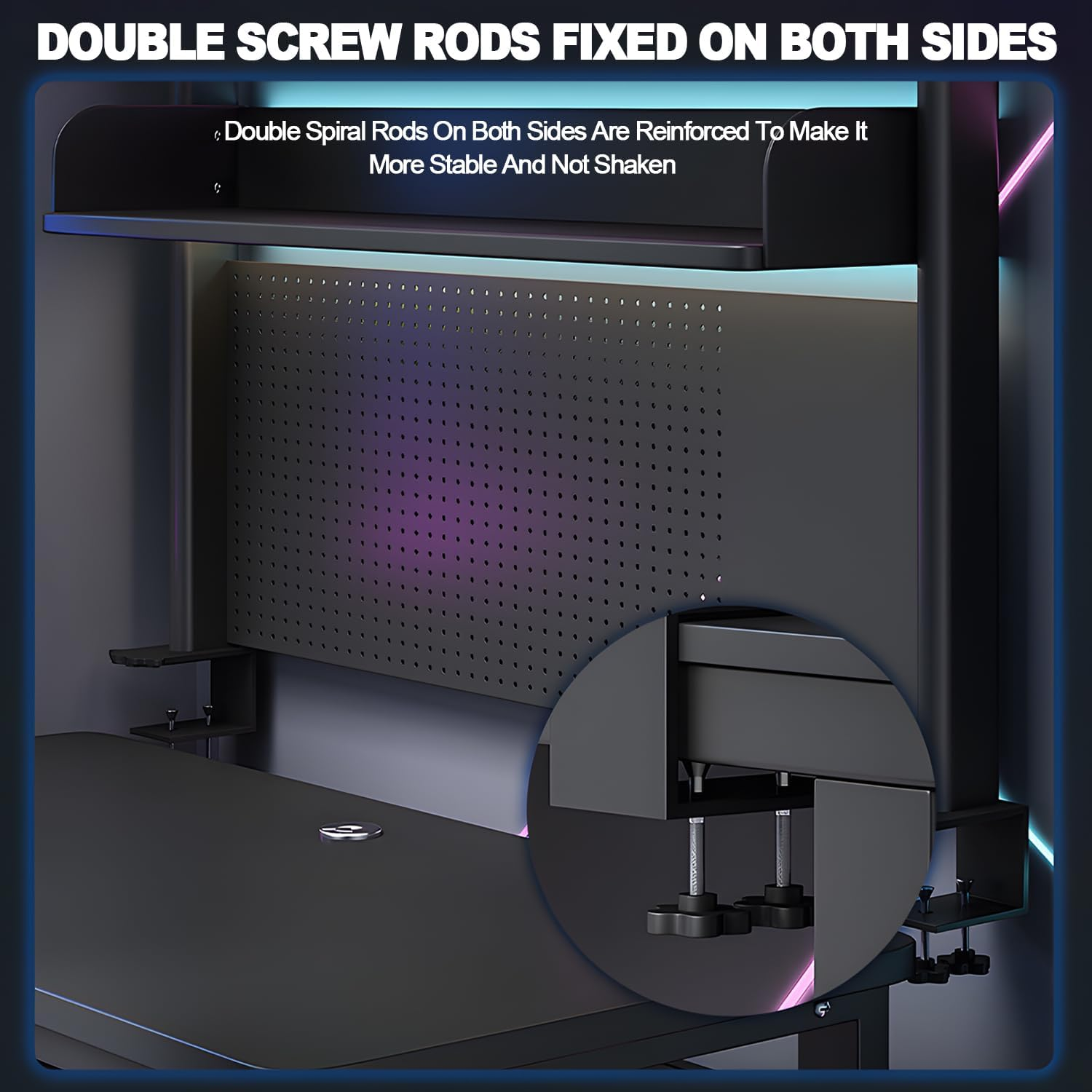 Clamp-On 31.5 Inch above or below Desk 3-Tier Shelving, Desk Organizer Shelf for Office Accessories, Gaming Devices with 20 Pieces Storage Accessories (Black) image number 2