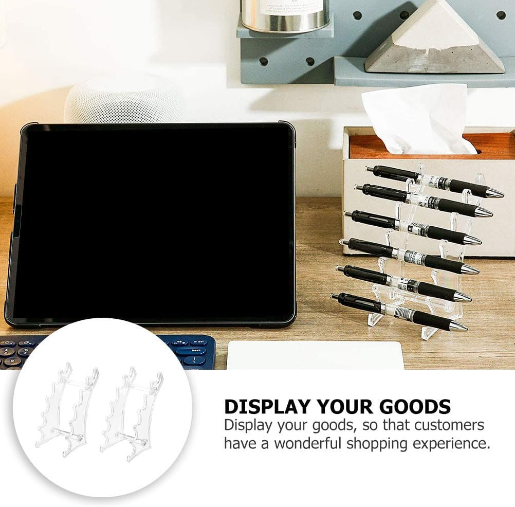 FOMIYES Transparent Acrylic Pen Holder for Desk, 2Pcs Eyeliner Eyebrow Pencil Display Rack, Office Writing Pens Organizer, Arc-Shaped Makeup Stand image number 5