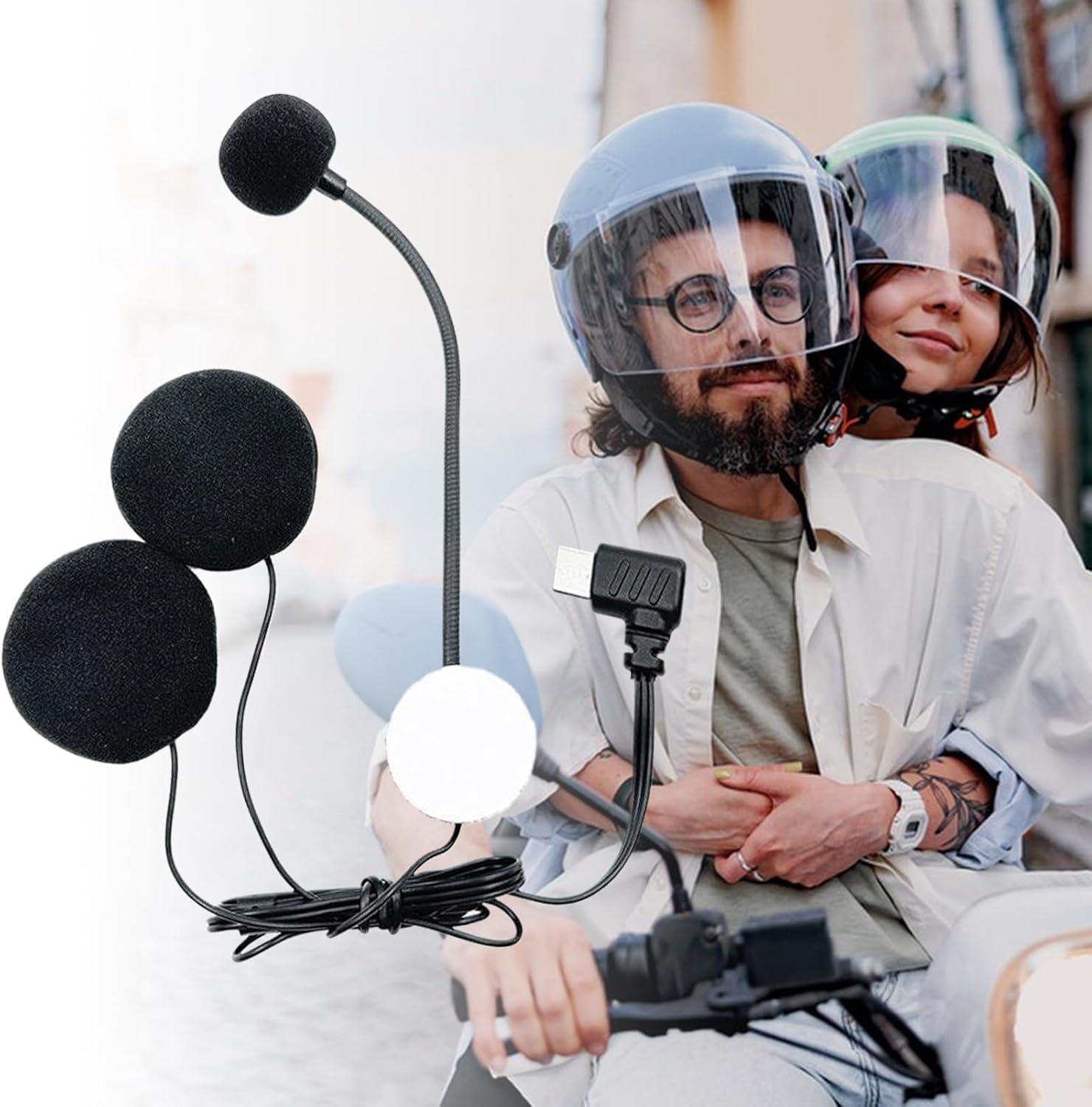 Helmet Microphone,Motorcycle Headphone - Noise-Cancelling Waterproof Headphones Type-C Plug for Sports Outdoor Interviews Music Recording image number 6