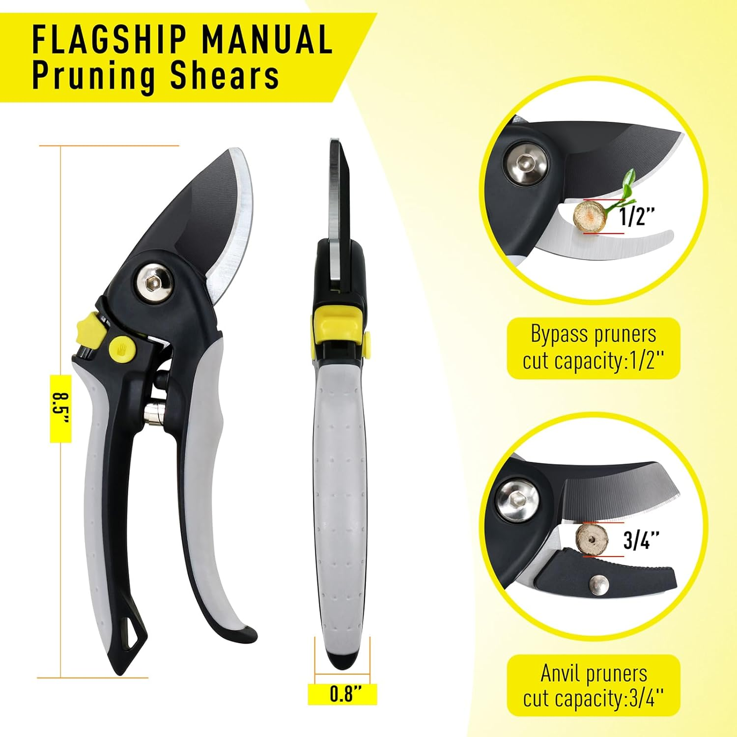 Jardineer 3PCS Garden Shears Set with SK5 Blades, Bypass Pruning Shears & Anvil Pruners for Gardening, Garden Clippers for Small and Large Hands image number 2