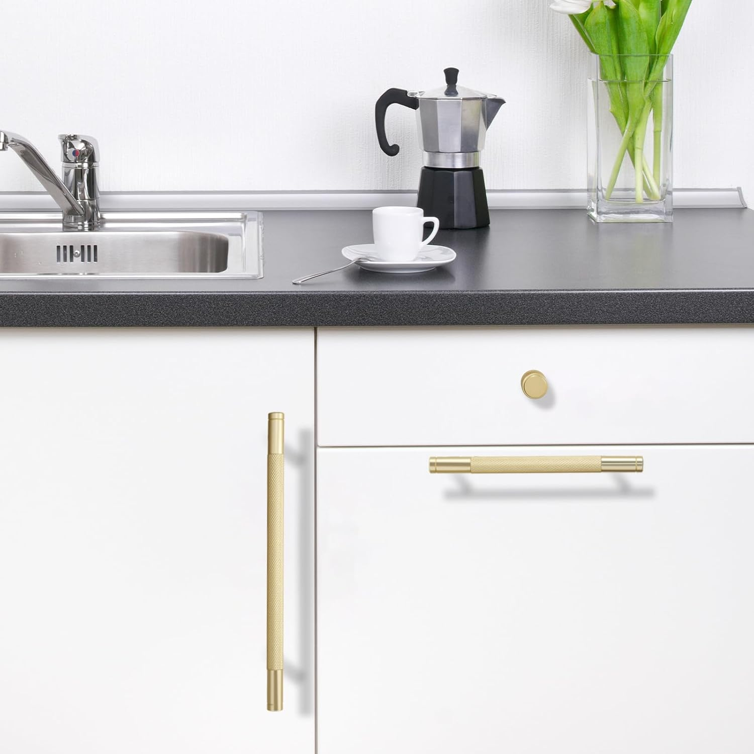 BUKOBYHE 20 Pack 7.5 Inch（192Mm） Inch Brushed Brass Kitchen Cabinet Handles Knurled Cabinet Pulls Gold Drawer Pulls Cabinet Hardware image number 2