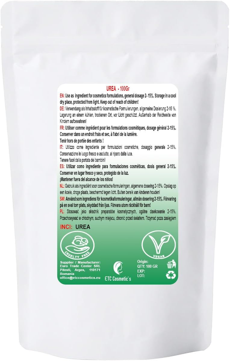 Cosmetic Urea &ndash; 100 G &ndash; Suitable for Creams, Lotions, Gels, Liquids, Cleaning Products Including Shampoos and Body Detergent, Treatment of Dry image number 1