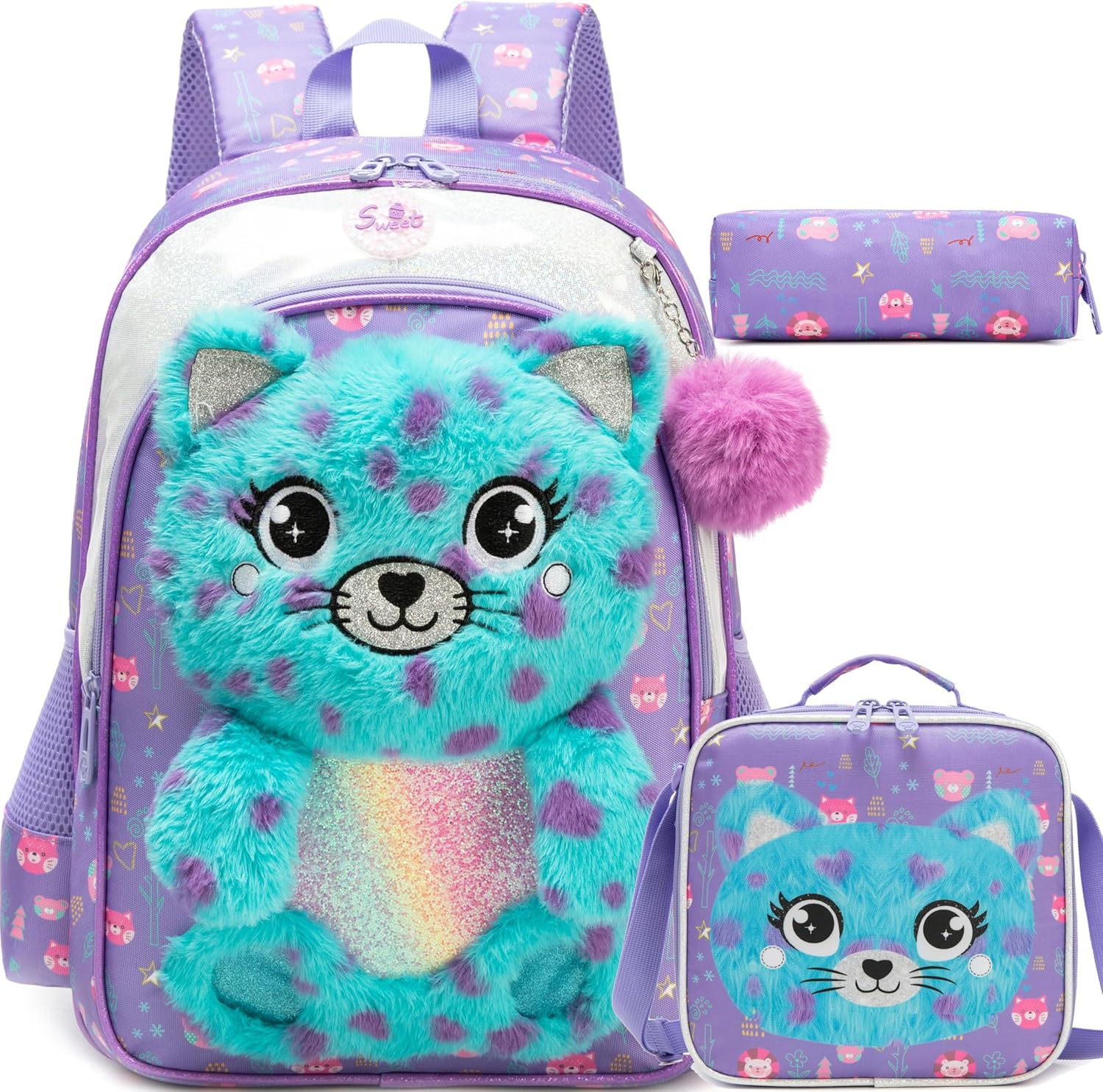 Meetbelify Backpacks for Girls School Backpacks with Lunch Box Pencil Case for Elementary Students Ages 8-10