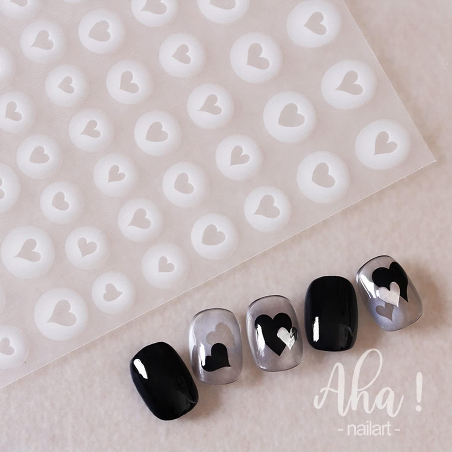 Love Heart Nail Art Sticker Decals 3D White Halo Dyeing Nail Tips Semi Transparent Hollow Out Design Fashion Charm DIY Toenails Nail Tattoos for Women Girls Manicure Nail Decoration (1 Sheets) image number 1