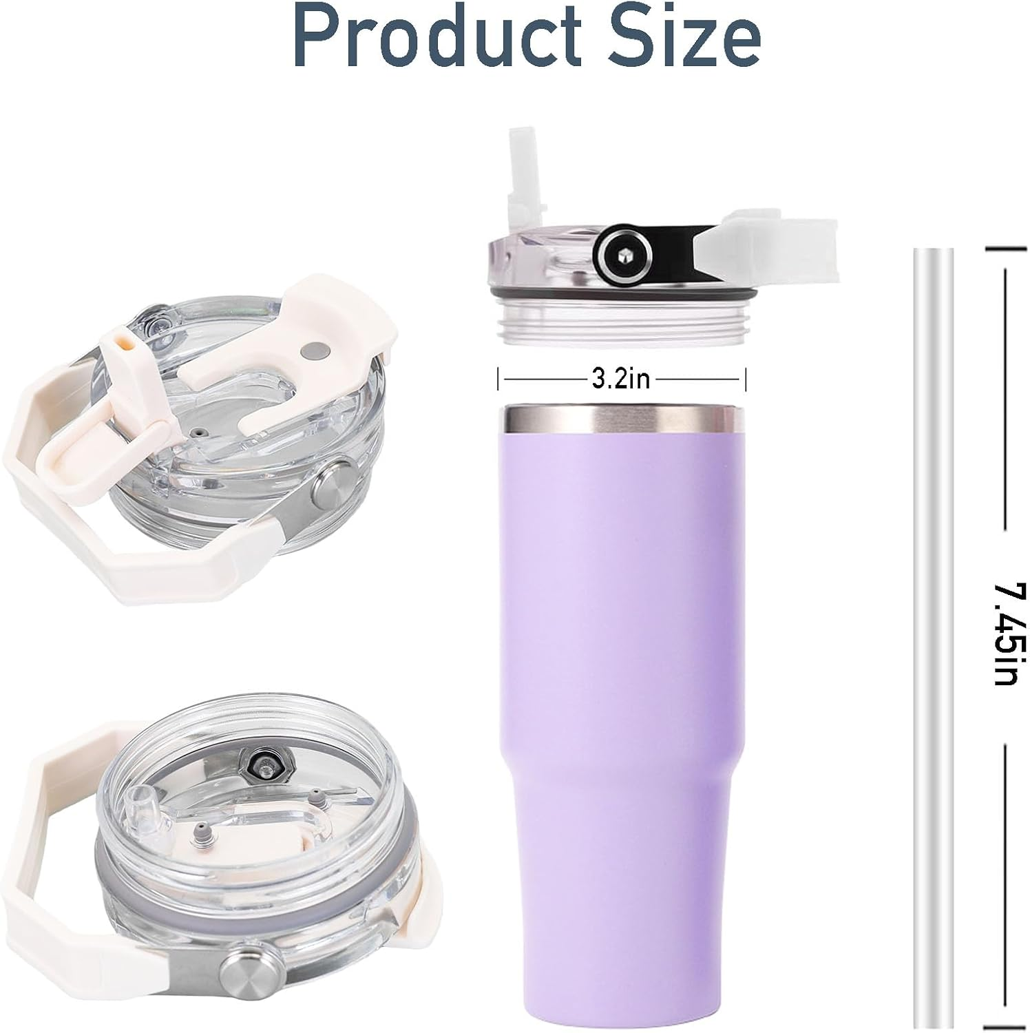 30Oz & 20Oz Replacement Lid for Stanley Iceflow Stainless Steel Tumbler，2 PCS Spill Proof Tumbler Cover with Handle & 2-In-1 Flip Straw Spout，Leak-Proof Splash Resistant (Grey) image number 3