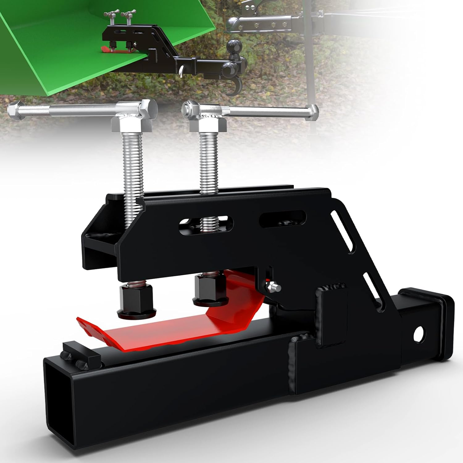 New Upgraded Tractor Clamp on Trailer Hitch 2" Receiver, Non-Slip Trailer Adapter Mount for Kubota, Deere, Bobcat, Bucket Trailer Hitch Attachment (Red)