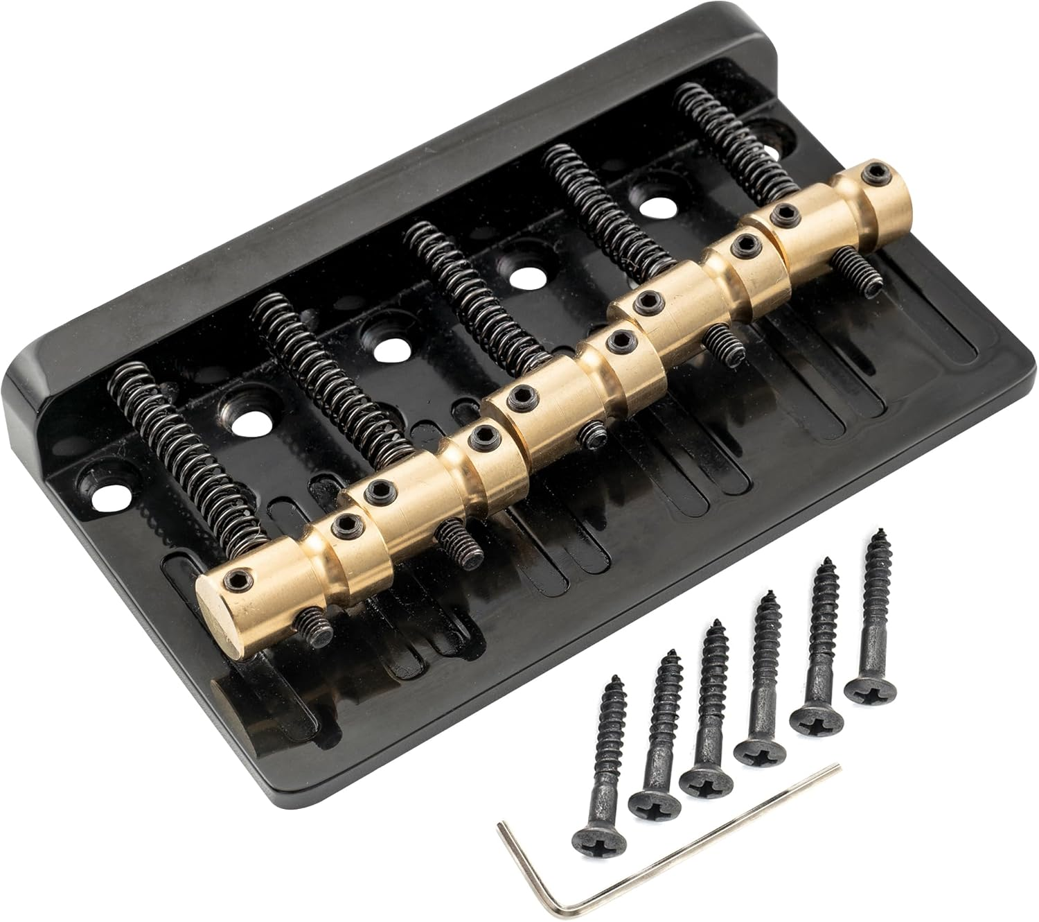 Musiclily Pro 17Mm Dual Load Heavy Duty 5-String Bass Bridge with Brass Saddle Steel Plate, Black