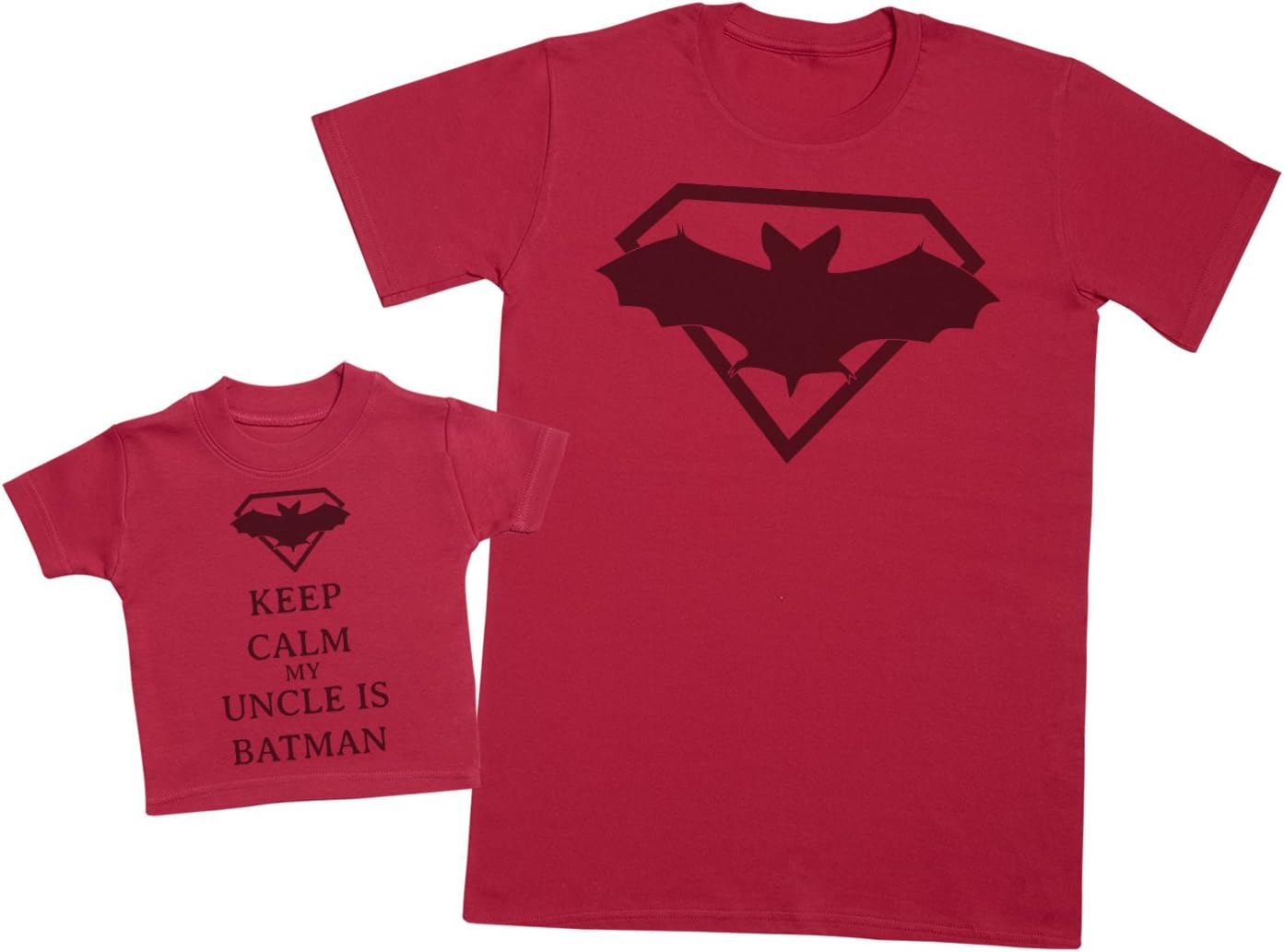 Zarlivia Clothing Keep Calm My Uncle Is Batman - Matching Father Baby Gift Set - Mens T Shirt & Baby T-Shirt - Red - Xx-Large & 0-3 Months