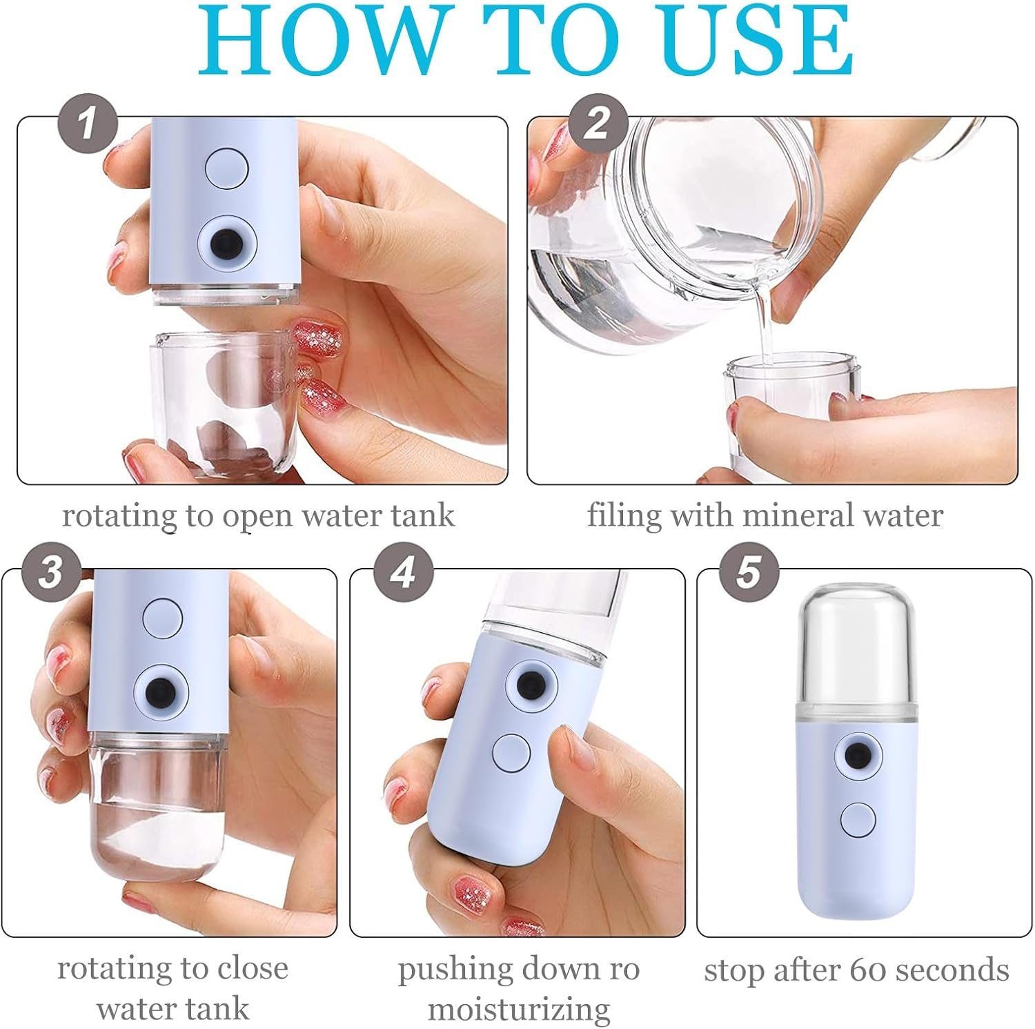 TOPPERFUN 2Pcs USB Nano Facial Mister Sprayer Portable Face Humidifier Machine with Ultra Fine Mist for Deep Hydration and Skin Moisturizing Care