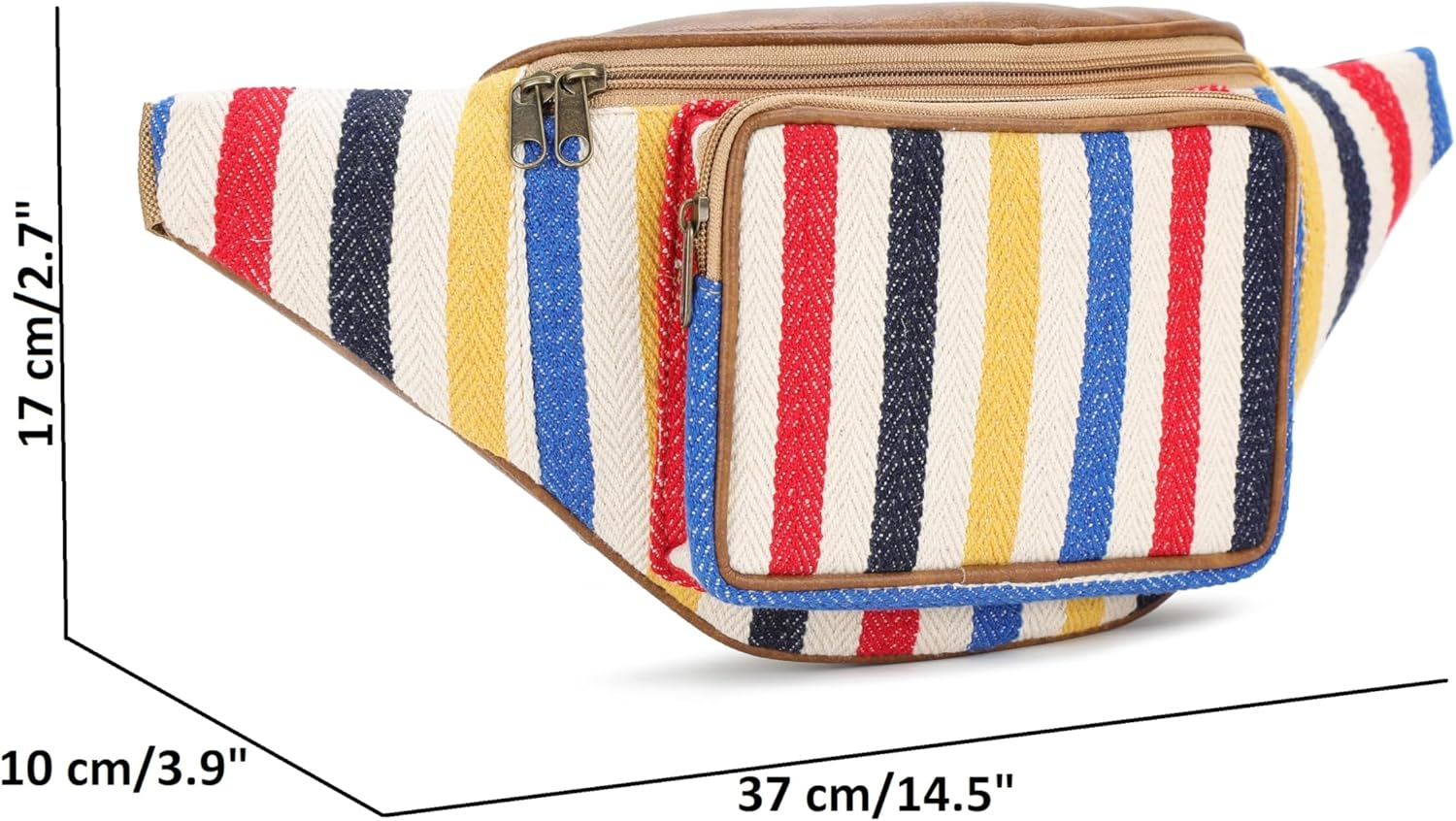 K London Fanny Pack|Multicolour Striped Canvas Waist Bag| PU Leather Adjustable Money Belt| Waist Bag for Men and Women | Unisex Money Belt (STRP_P) (11705_Multicolor), Cream Black, One Size, Fashion image number 5