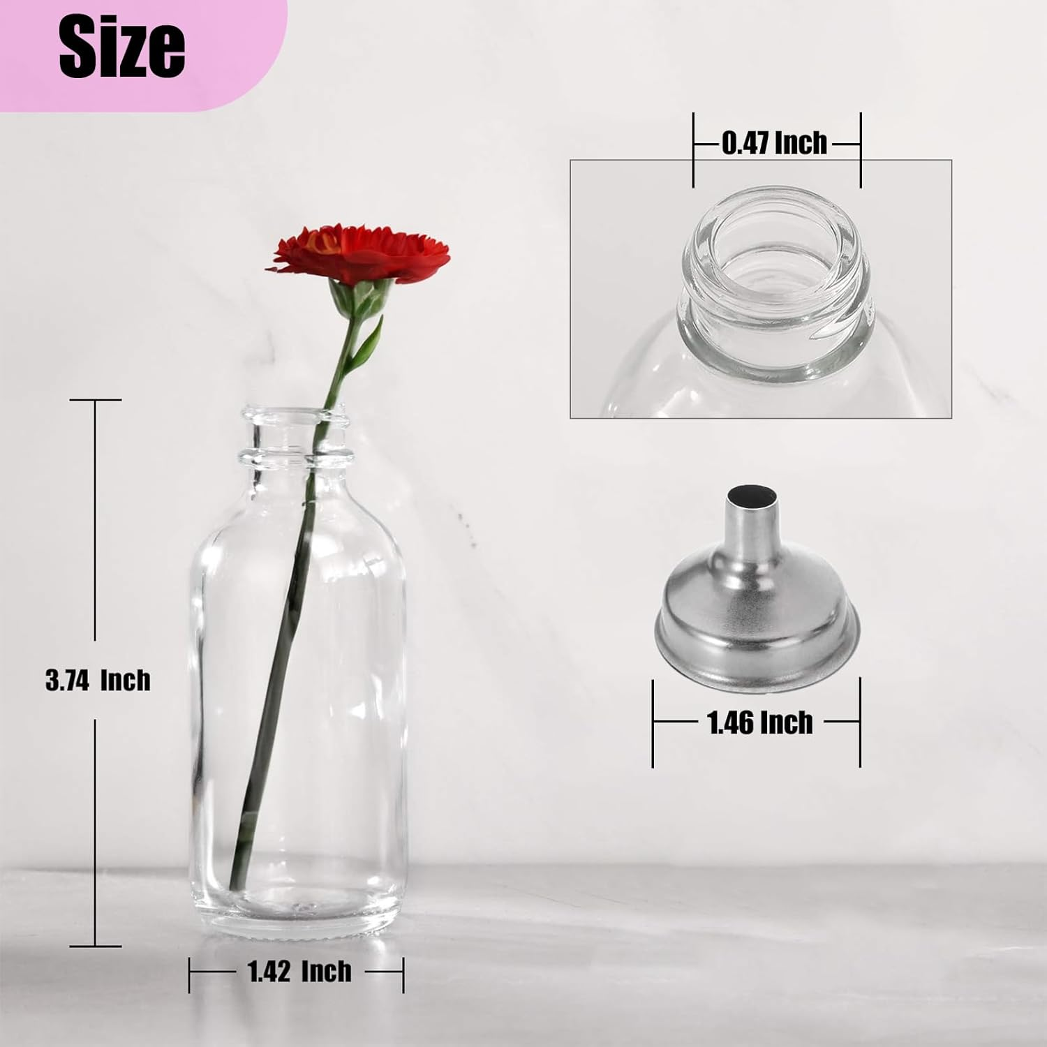 DIDITIME 6 Pack 2 Oz Juice Bottles with Lids & Stainless Steel Funnels, Wellness Ginger Shots Bottles, Mini Travel Bottles, 60Ml Small Jars with Lids for Potion, Ginger Shots, Oils, Juice image number 5