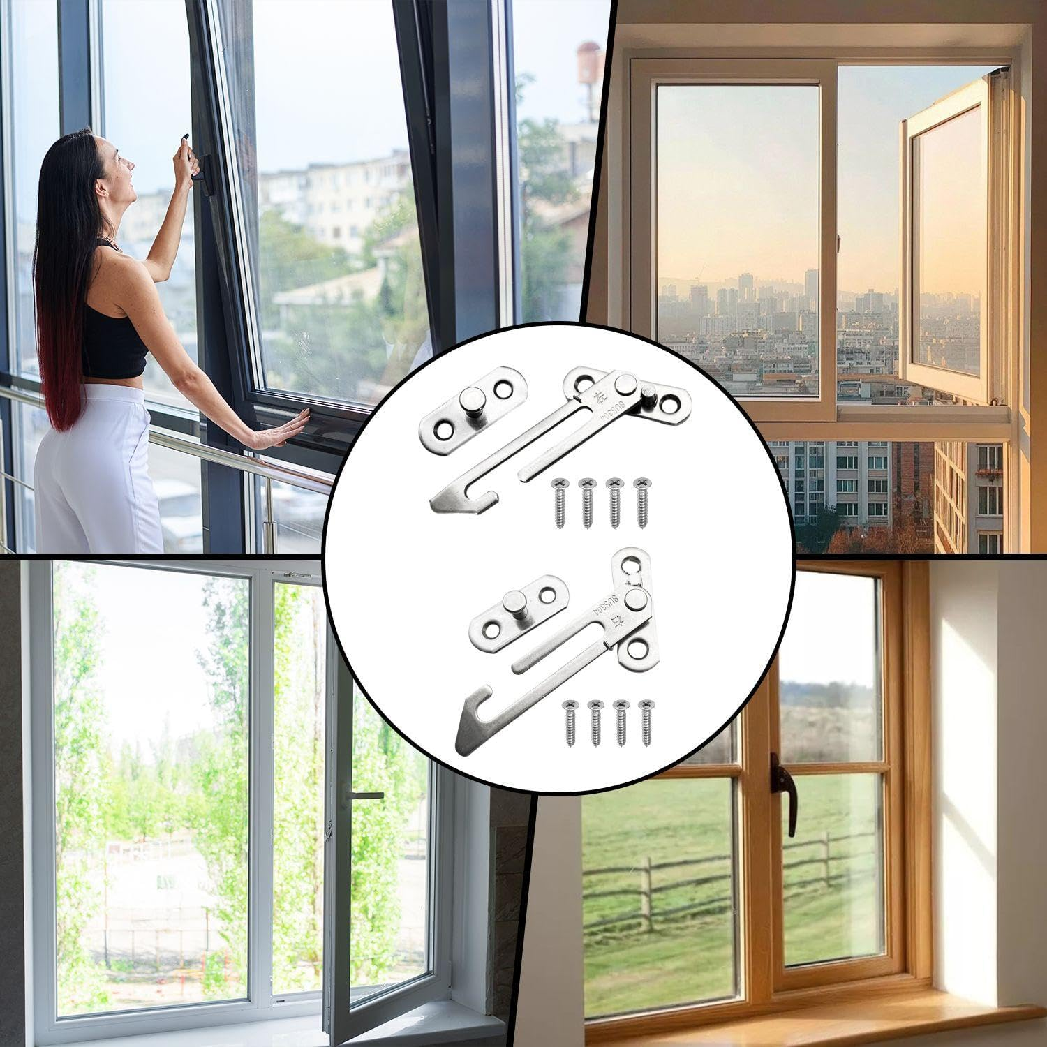 BIFHIG Pack of 2 Stoppers with Screws and 2 Window Gap Brushes, Removable Window Holder, Groove Cleaning Brush, Practical Cleaning Tool. image number 1