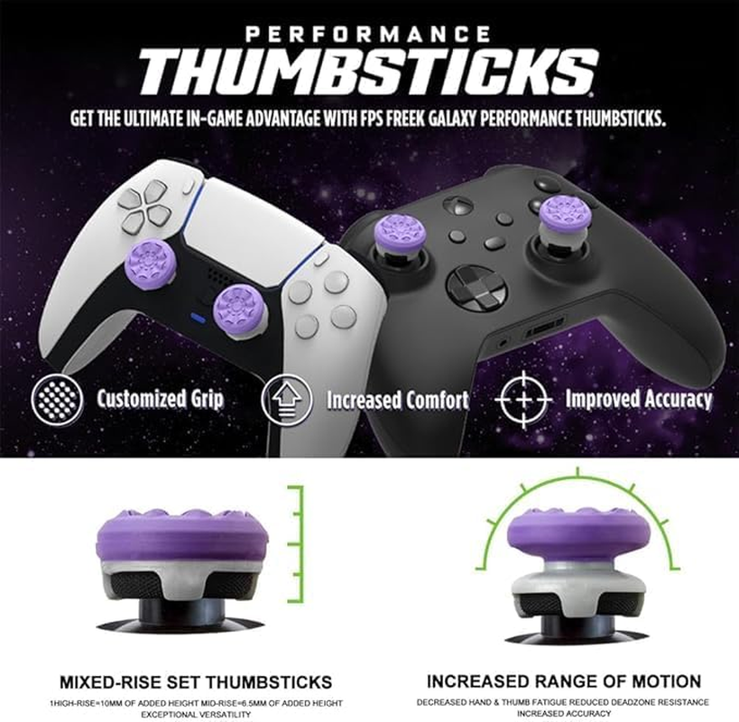 FPS Freek Galaxy Purple for Playstation 4 (PS4) and Playstation 5 (PS5), Performance Thumbsticks, 3D Texture Thumb Grip Stick Joystick Thumbstick, Thumbstick Extender for PS5 (Purple) - Purple image number 5