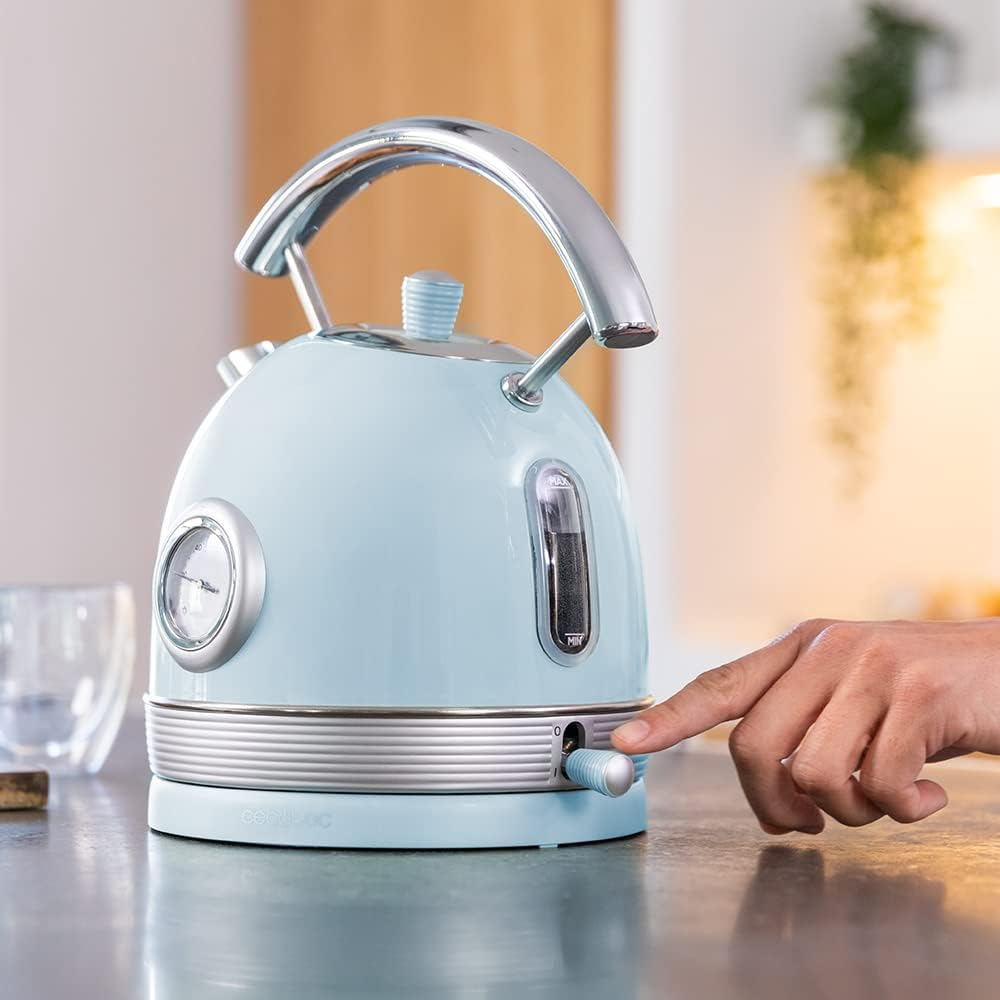 Cecotec Thermosense 420 Electric Kettle, Light Blue, 1.8 L Capacity, 2200 W, Temperature Display, 360&deg; Base, Stainless Steel, Vintage Style, Blue, Automatic Shut-Off, Bpa-Free