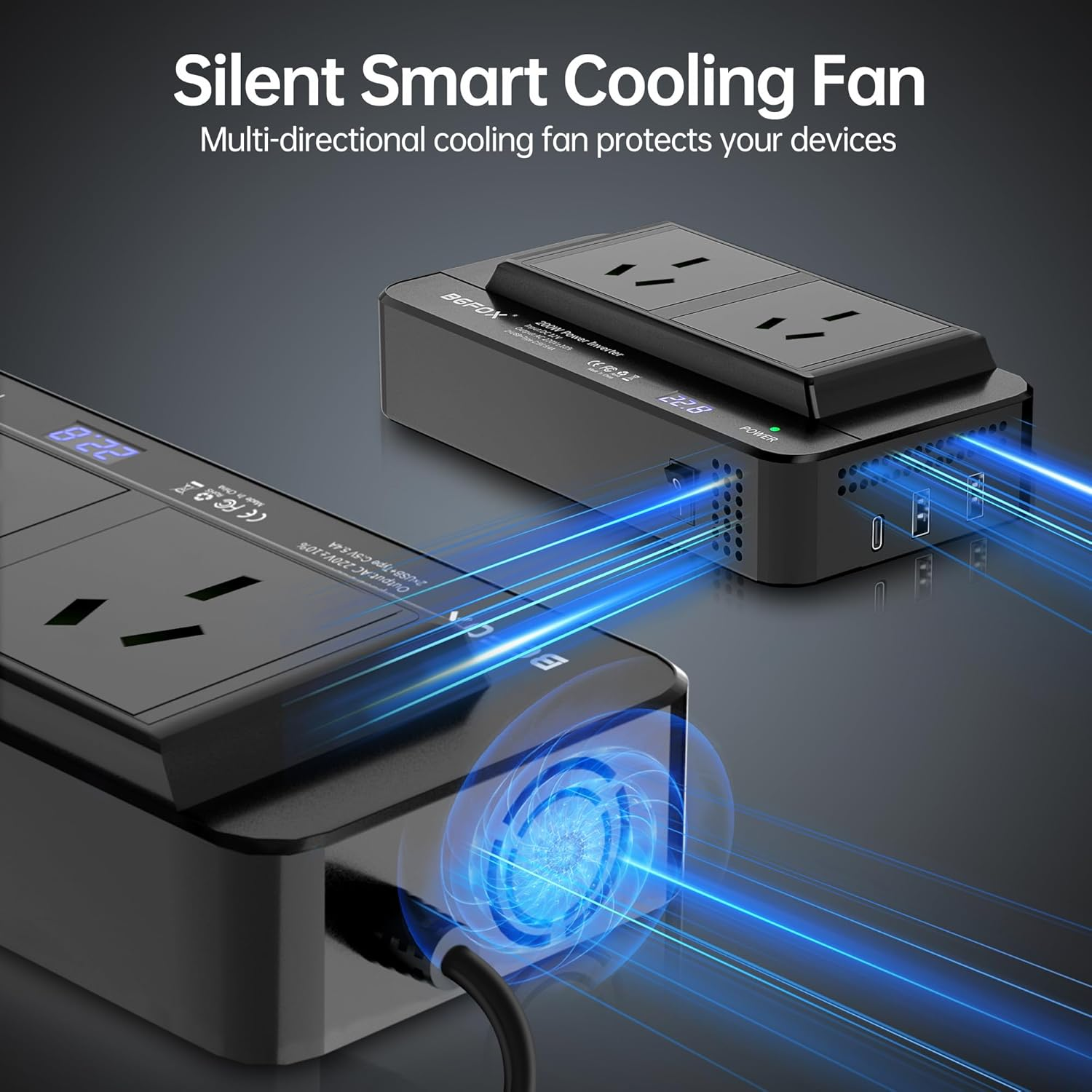 BGFOX 200W Car Power Inverter, 6-In-1 DC 12V to 240V / 230V AC Voltage Converter with 2 AC Outlets / 18W USB-C and 4.8A Dual USB Ports / 12V Car Cigarette Lighter Socket - Black image number 5