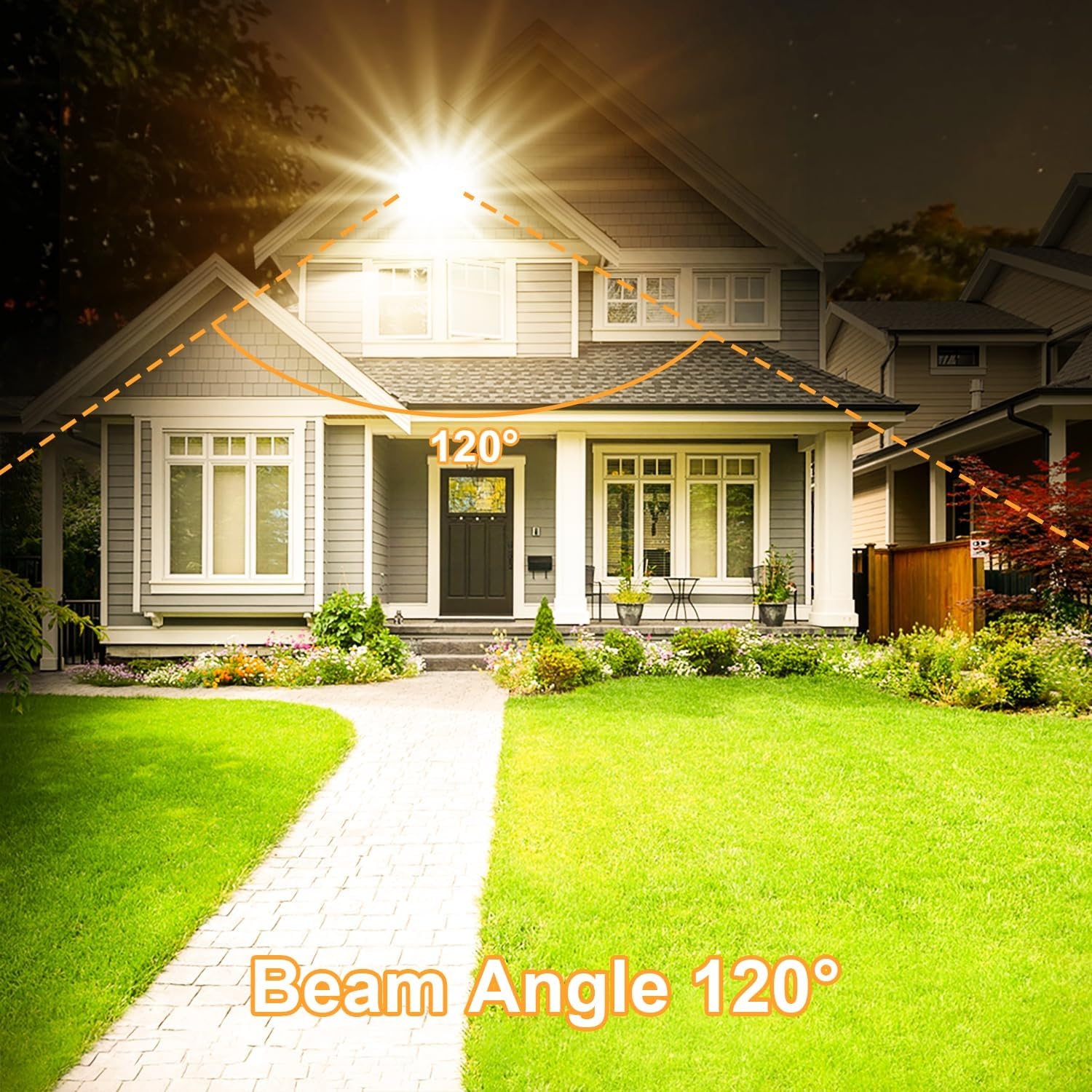 2 Pack 200W LED Flood Light 3000K Warm White, outside Flood Light, Plug in Floodlight, 18000LM Super Bright Outdoor Security Lights, IP66 Waterproof Floodlights for Yard, Garage, Garden, Lawn image number 6