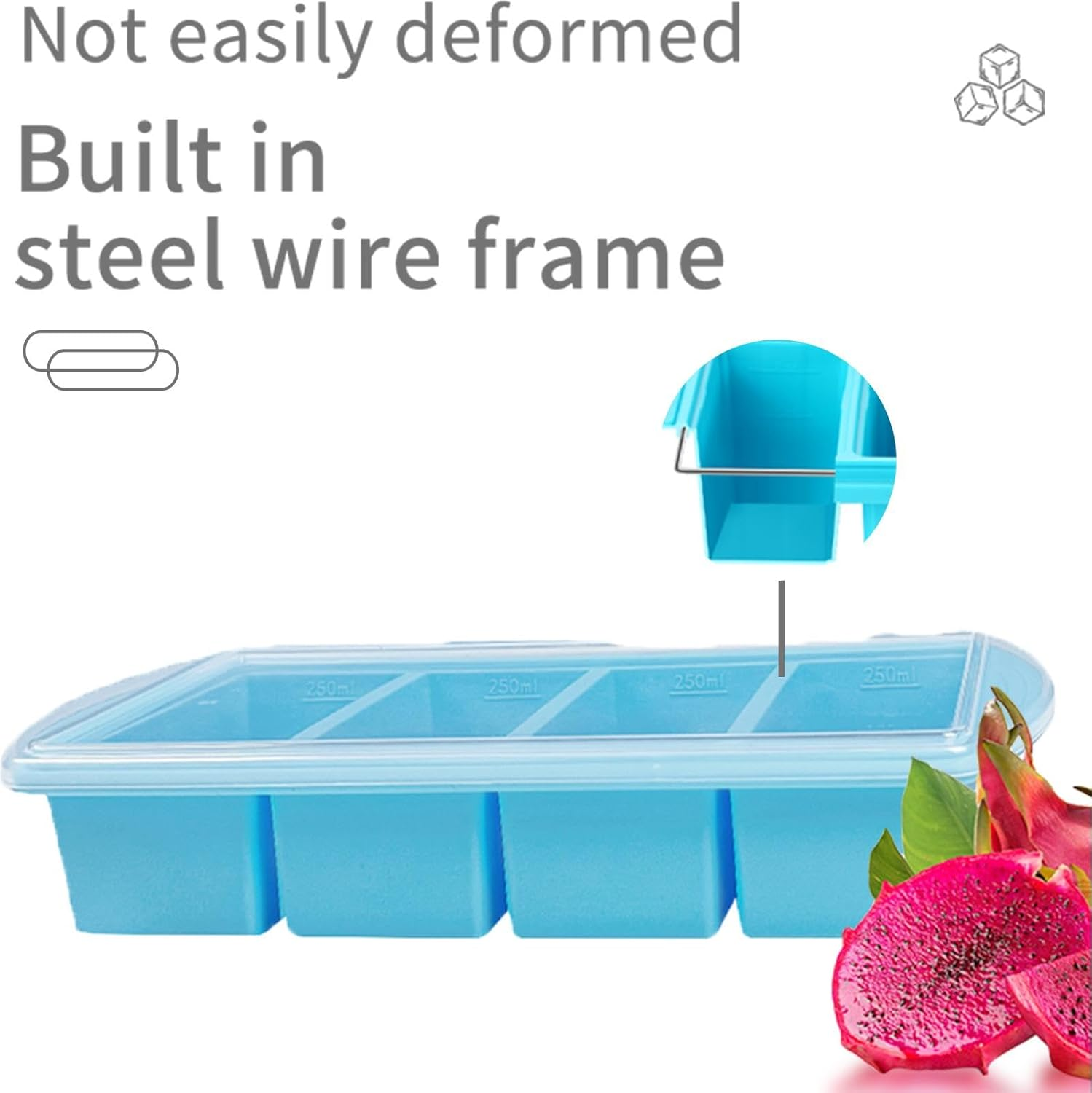 2 Pcs Silicone Freezer Tray with Lid, Silicone Freezer Food Molds, Large Ice Cube Tray, Leftovers, Sauce, Broth, Freeze & Store Soup, Makes 4 Perfect 1 Cup (Blue) image number 1