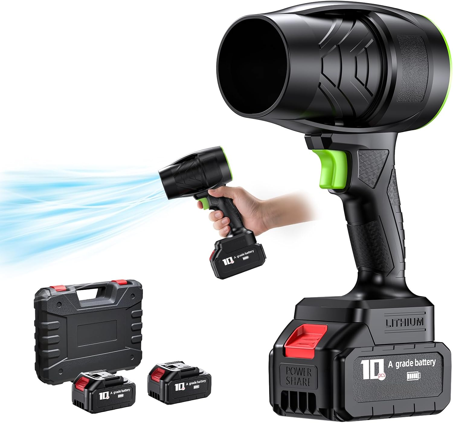 Electric Cordless Leaf Blower, 150000RPM Handheld Leaf Blower 2 X 1.5Ah Batteries and Charger Included, Lightweight Leaf Blowers for Patio Cleaning, Lawn Care, Blowing Leaves and Dust image number 2