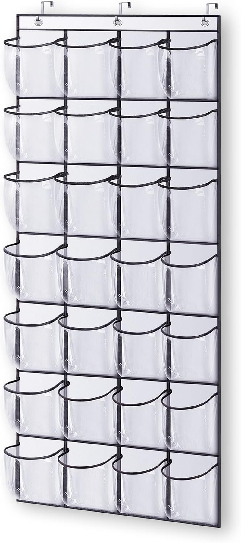KEETDY 28 Large Clear over the Door Shoe Rack with Crystal Pockets Hanging Shoe Organizer Storage Shoe Holder for Closet Hanger, White image number 1