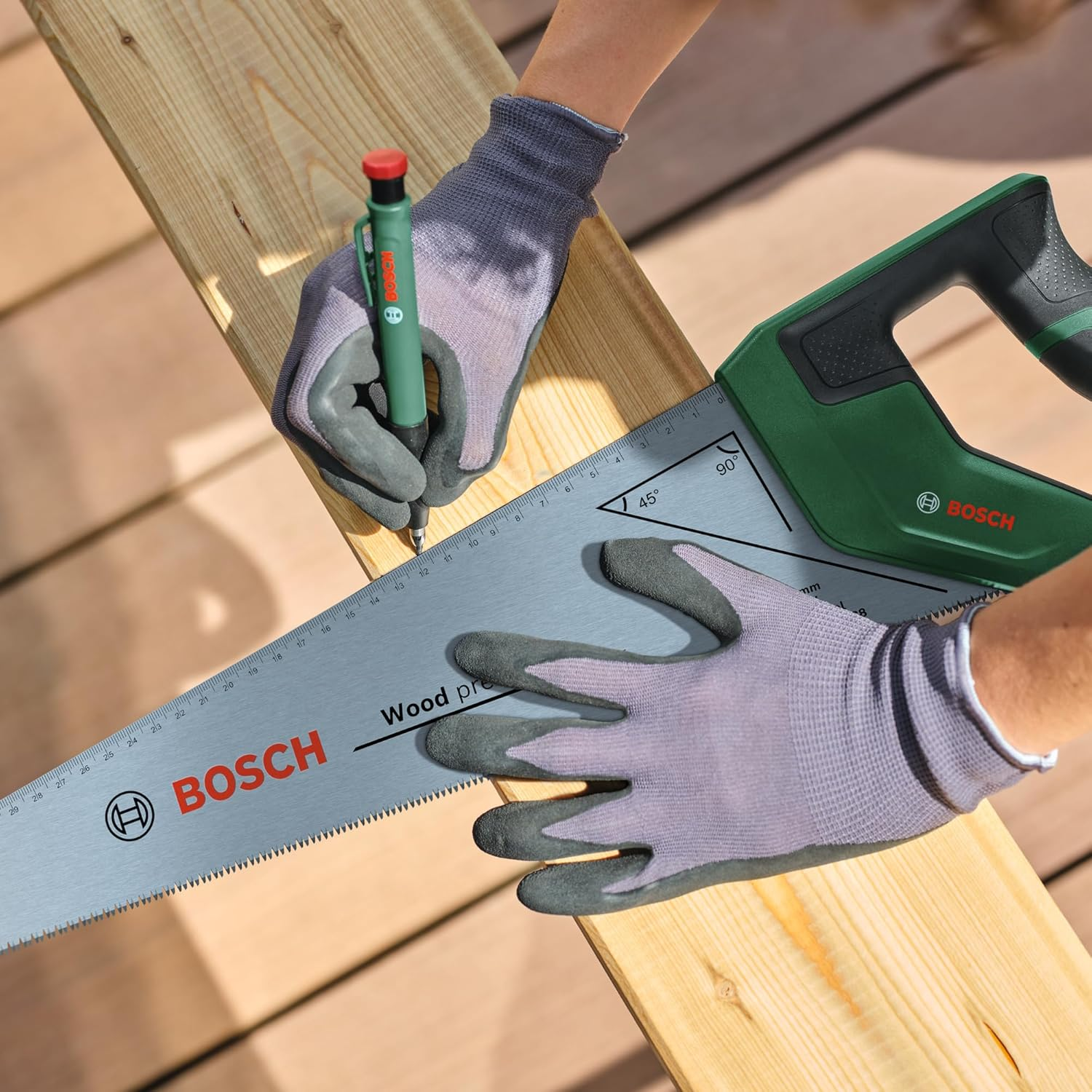 Bosch Handsaw 450 Mm (SK5 Steel Saw Blade for Fine Cuts in Wood; 11 TPI; Induction-Hardened Teeth; 45&deg;/90&deg; Marking Guide; 40 Cm Metric Scale; Ergonomic Softgrip) image number 2