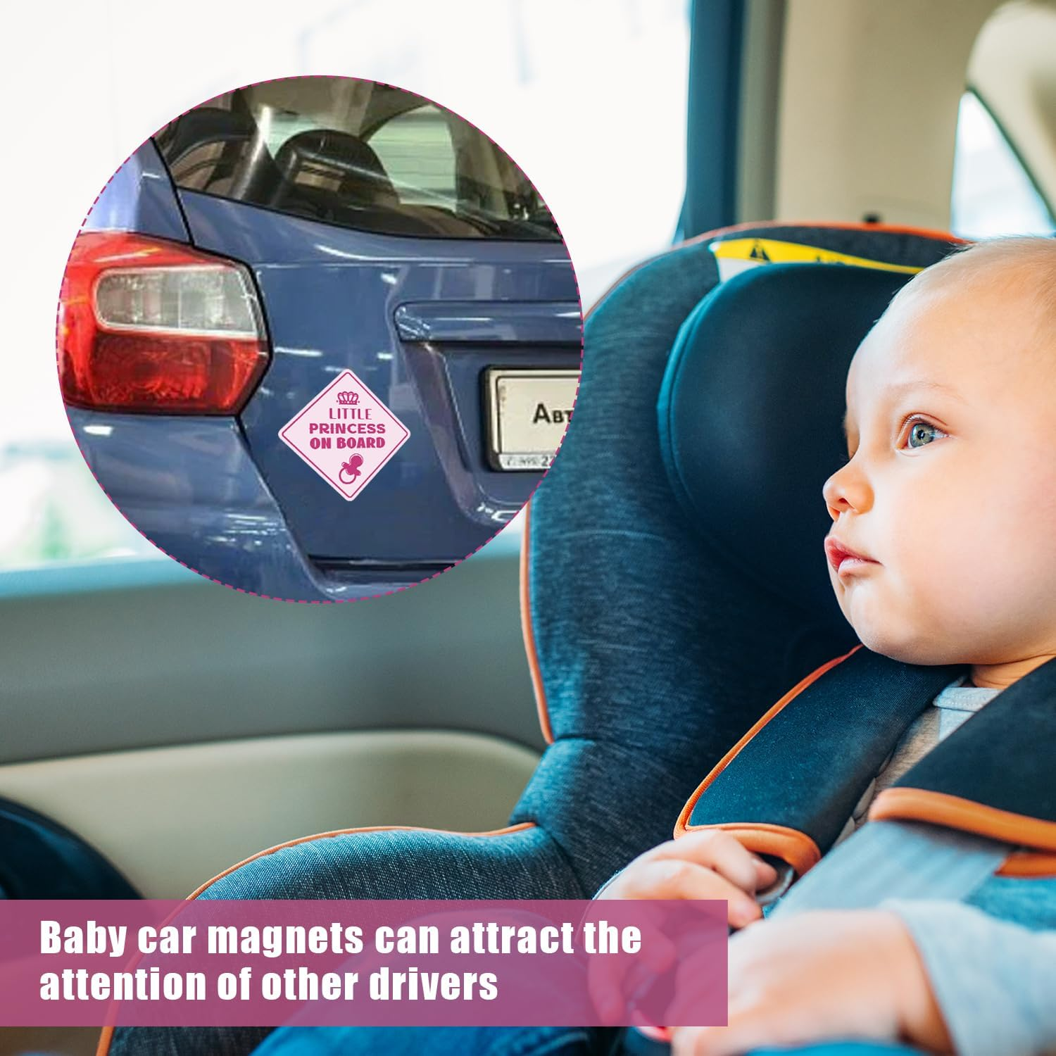 2Pcs Little Princess on Board Car Stickers, 5.1X5.1 Inch Reflective Magnetic Baby in Car Sticker for Car Safety Warning Sign Decals Accessories for Various Vehicles image number 1